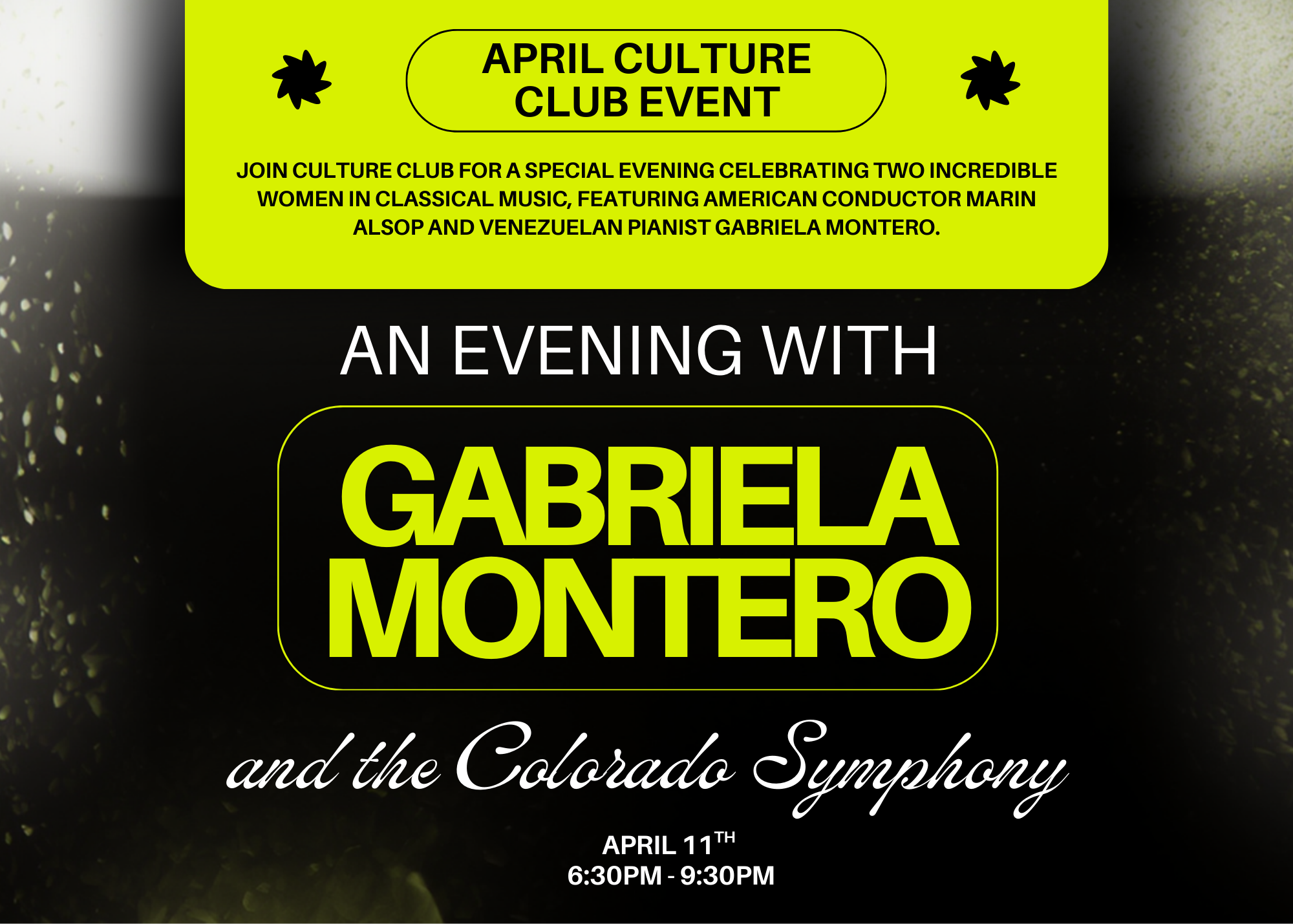 April Culture Club Event: An Evening with Gabriela Montero, Marin Alsop and the Colorado Symphony