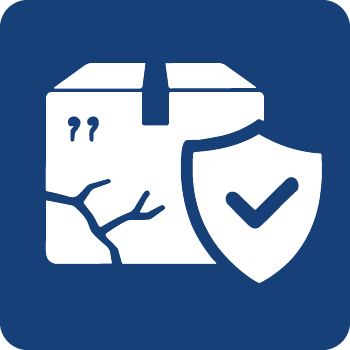 Box with quotation marks on it and a shield with a check mark, representing security or protection of intellectual property.