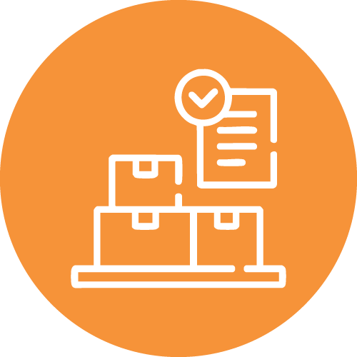 Icon of boxes on a shelf with a checklist note, indicating inventory or shipment management.