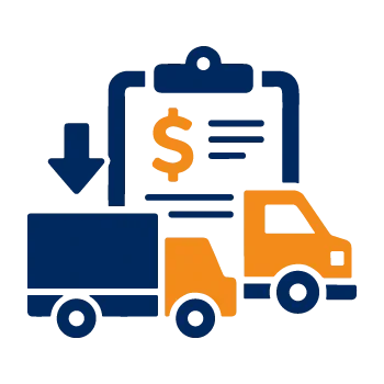 Graphic of a moving truck and a clipboard with a receipt and dollar sign, representing moving or delivery service.