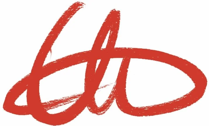 Eloise Pilbeam's artist signature and logo. Red stylised hand drawn signature or logo on a white background.