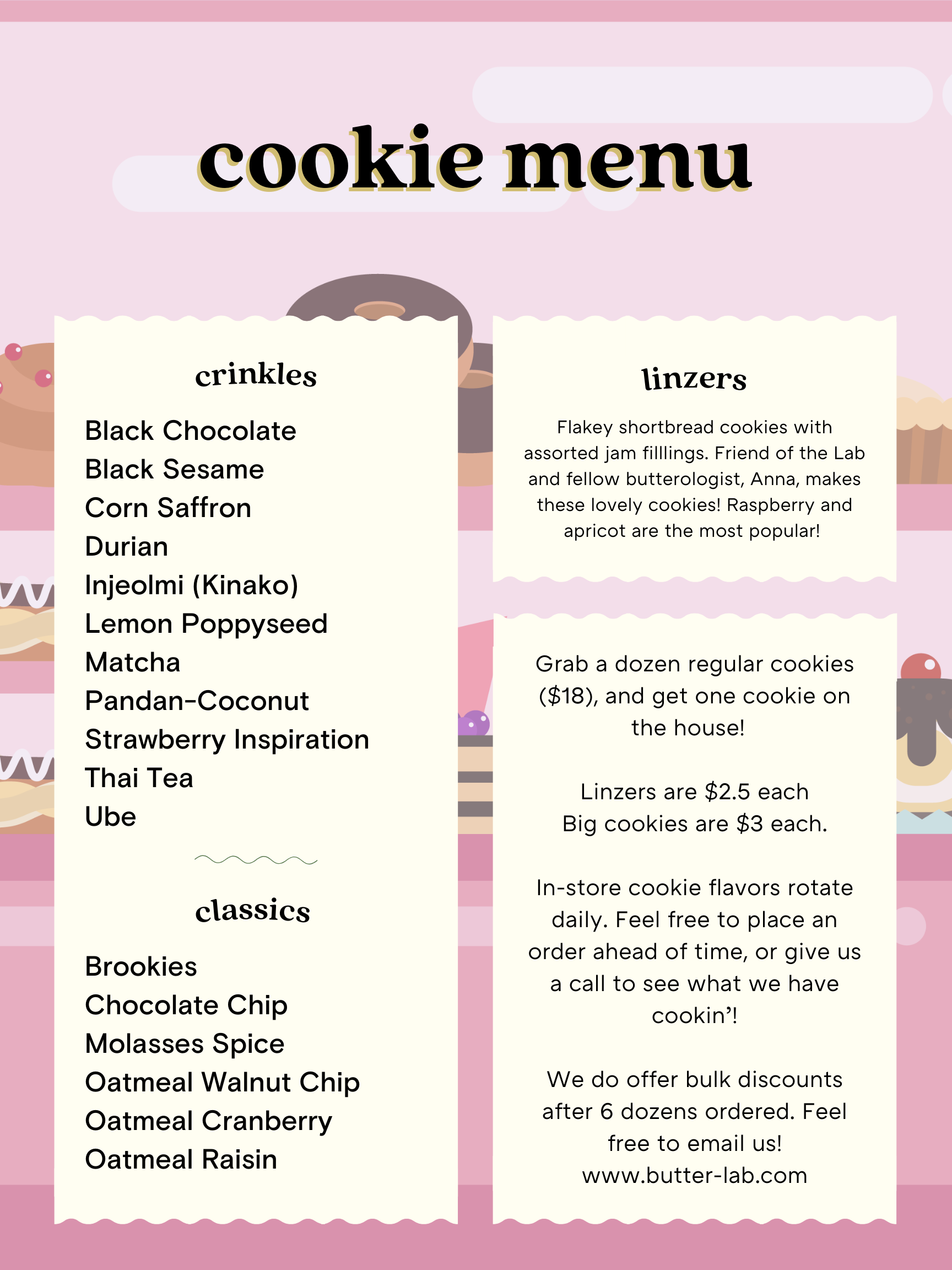 Butter Lab Cookie Menu