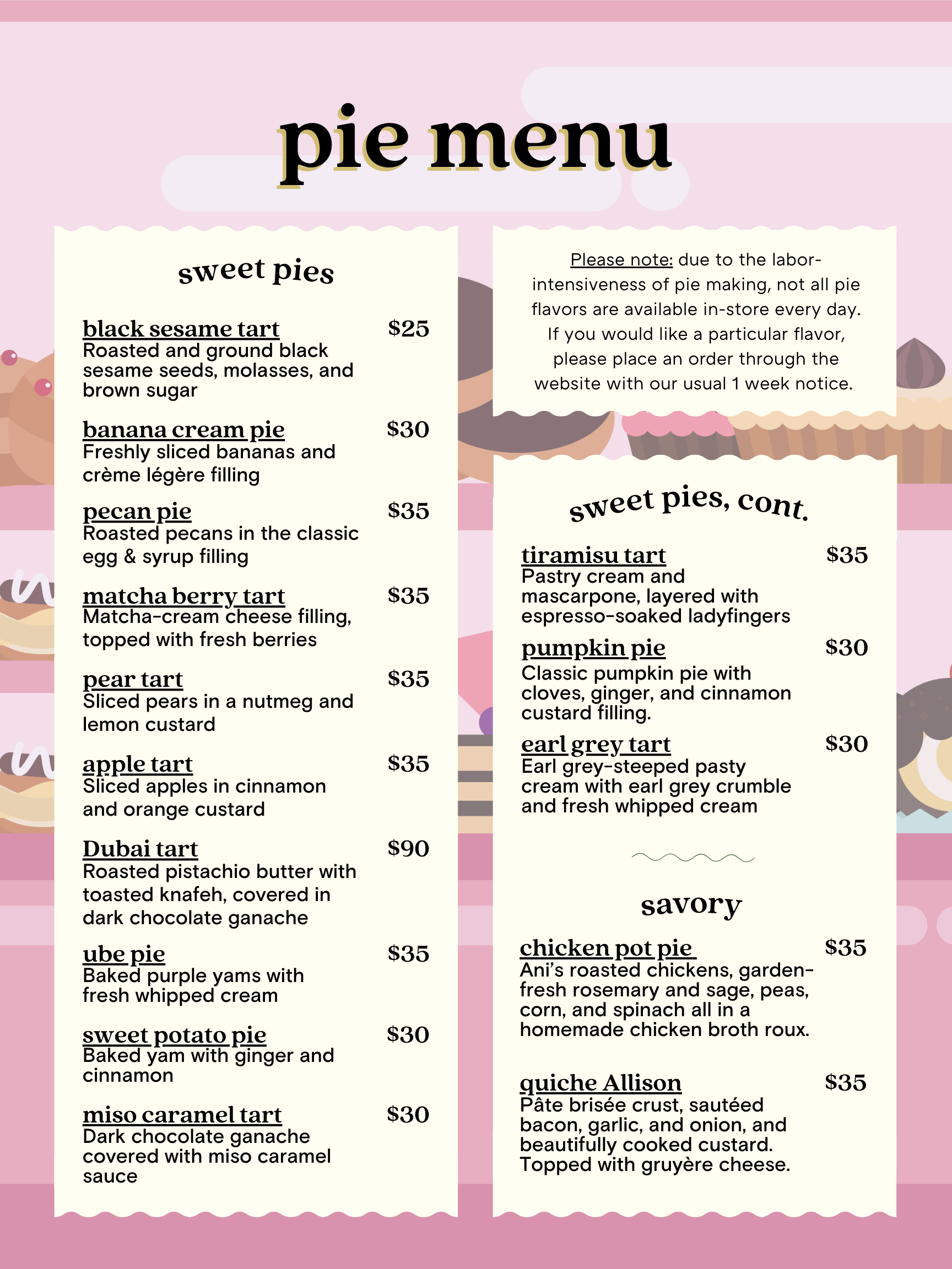 Butter Lab Pie Menu