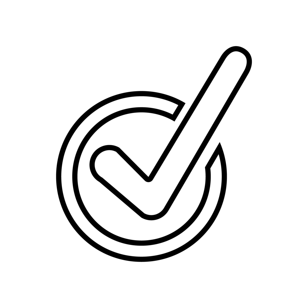 Black background with a white checkmark inside a circle, indicating approval or completion.