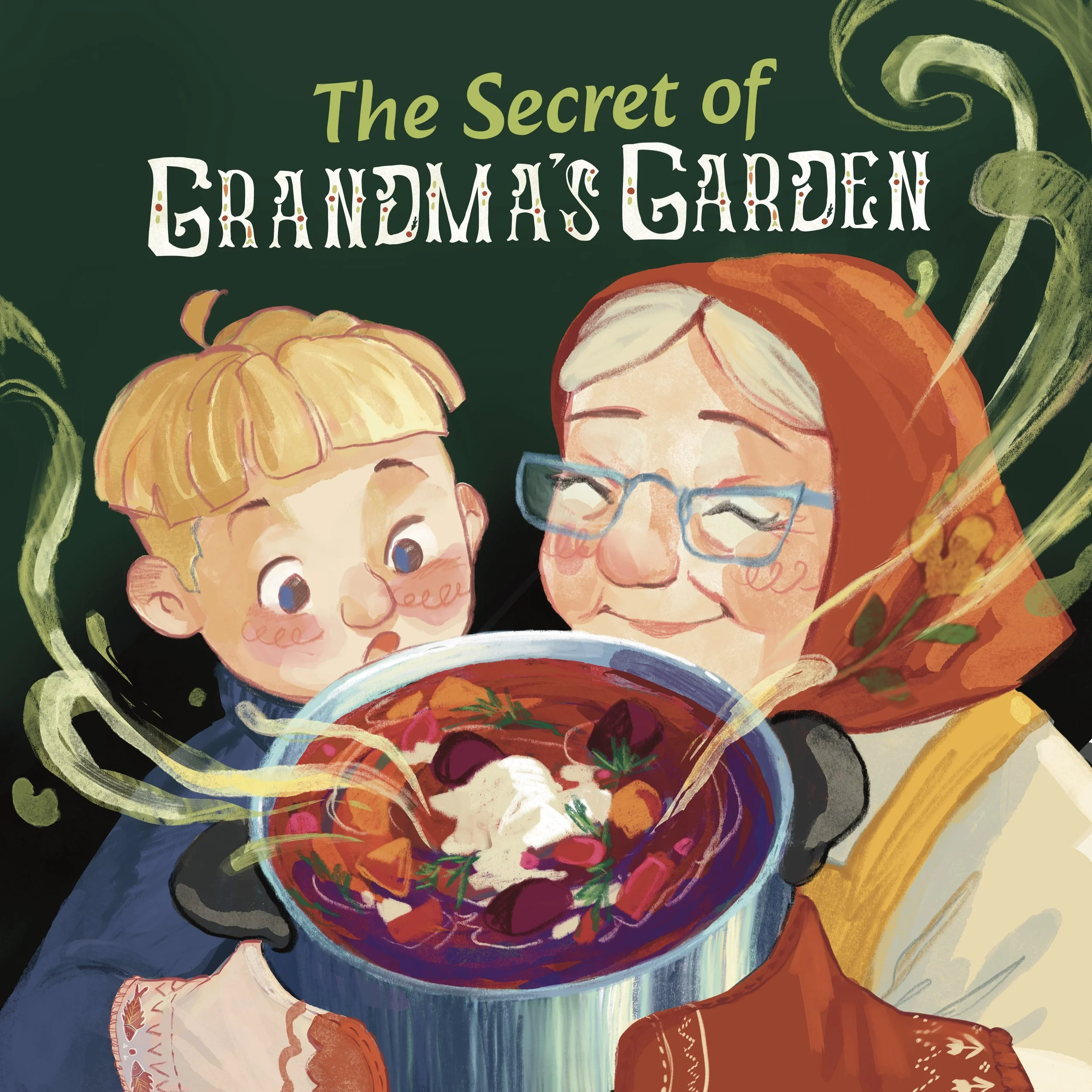 Grandma cooking with grandson