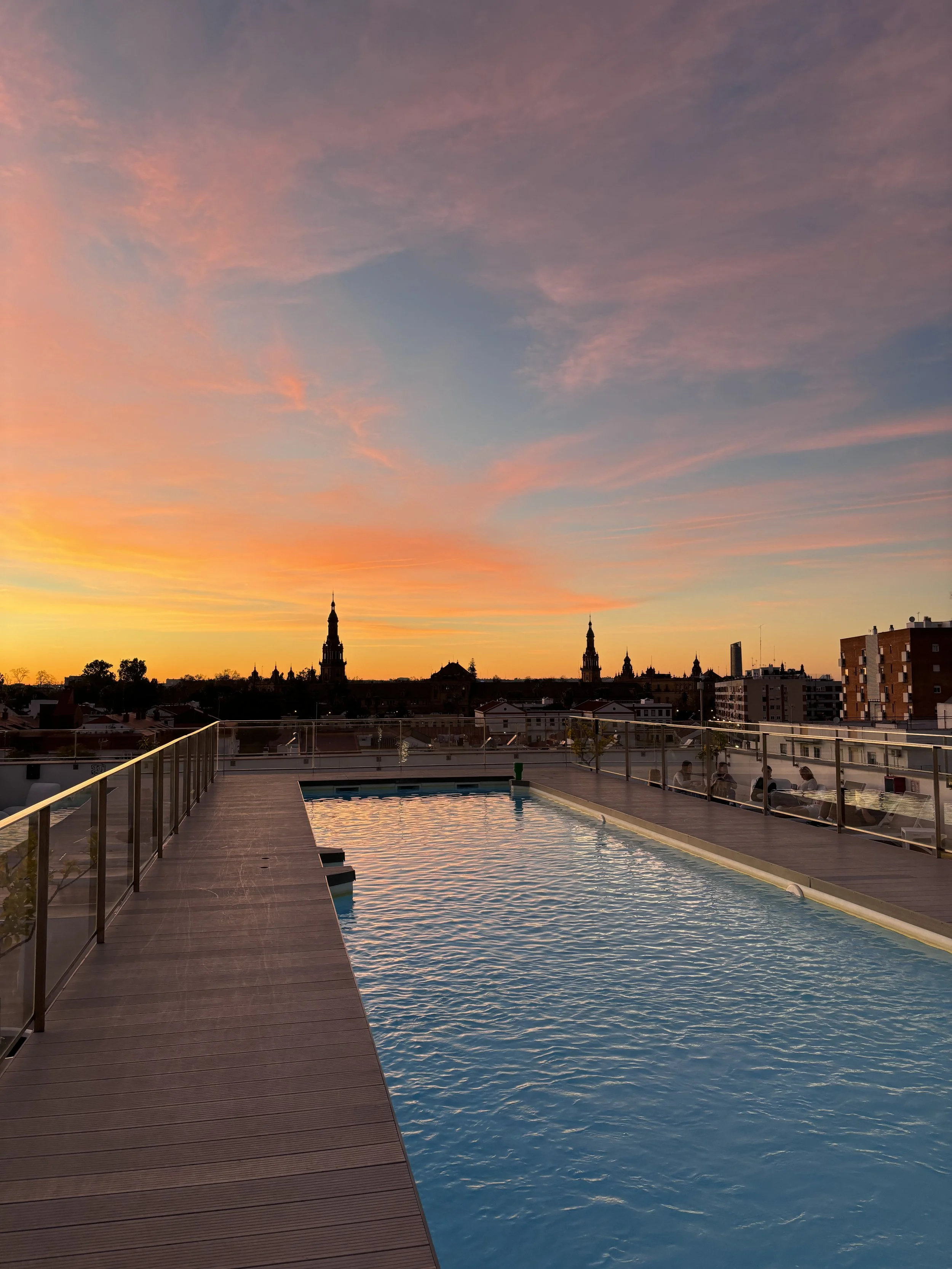 Pool on rooftop in Sevilla, Spain, near Plaza de España.