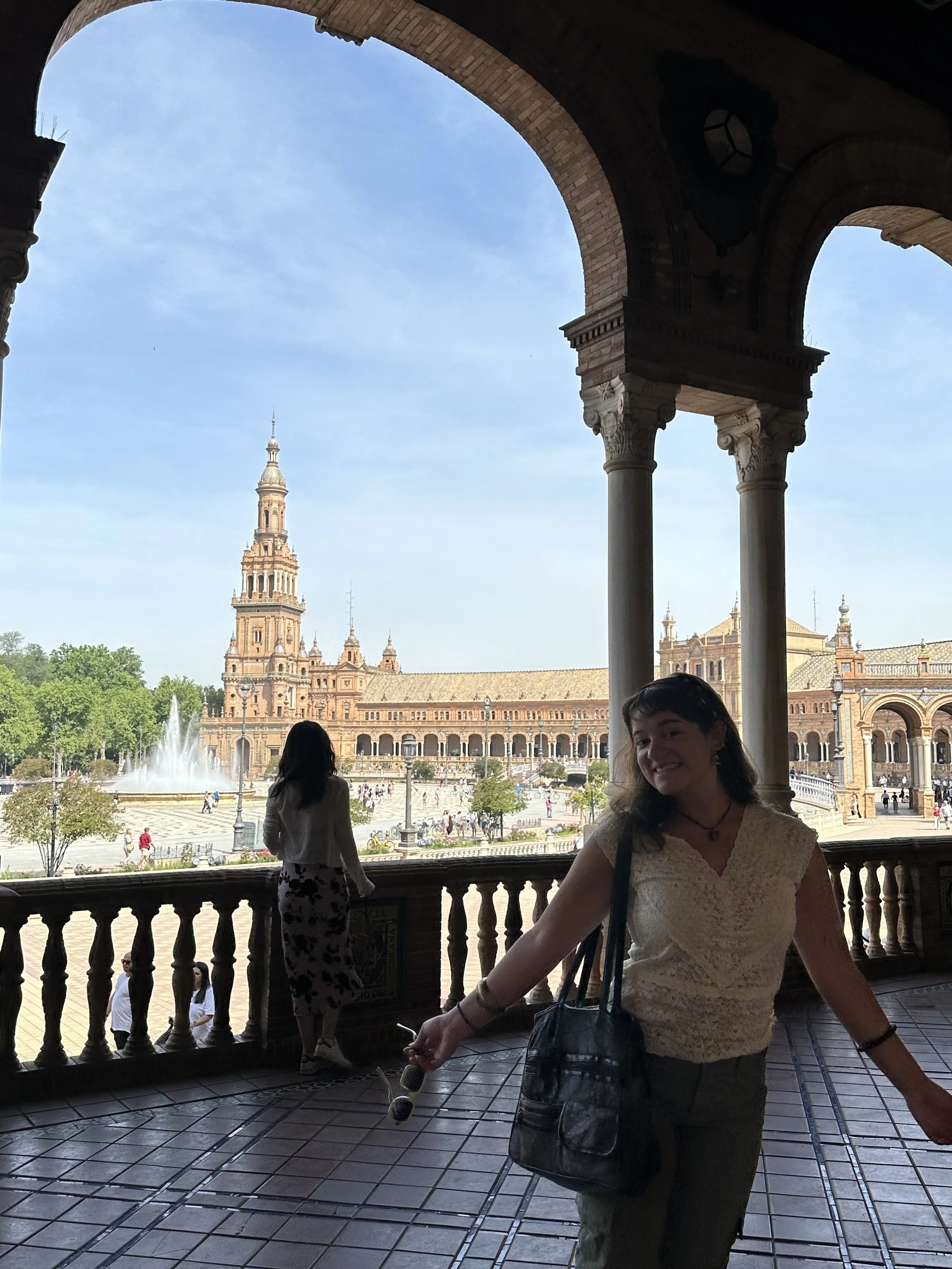Posing at Plaza de España in Sevilla, Spain.