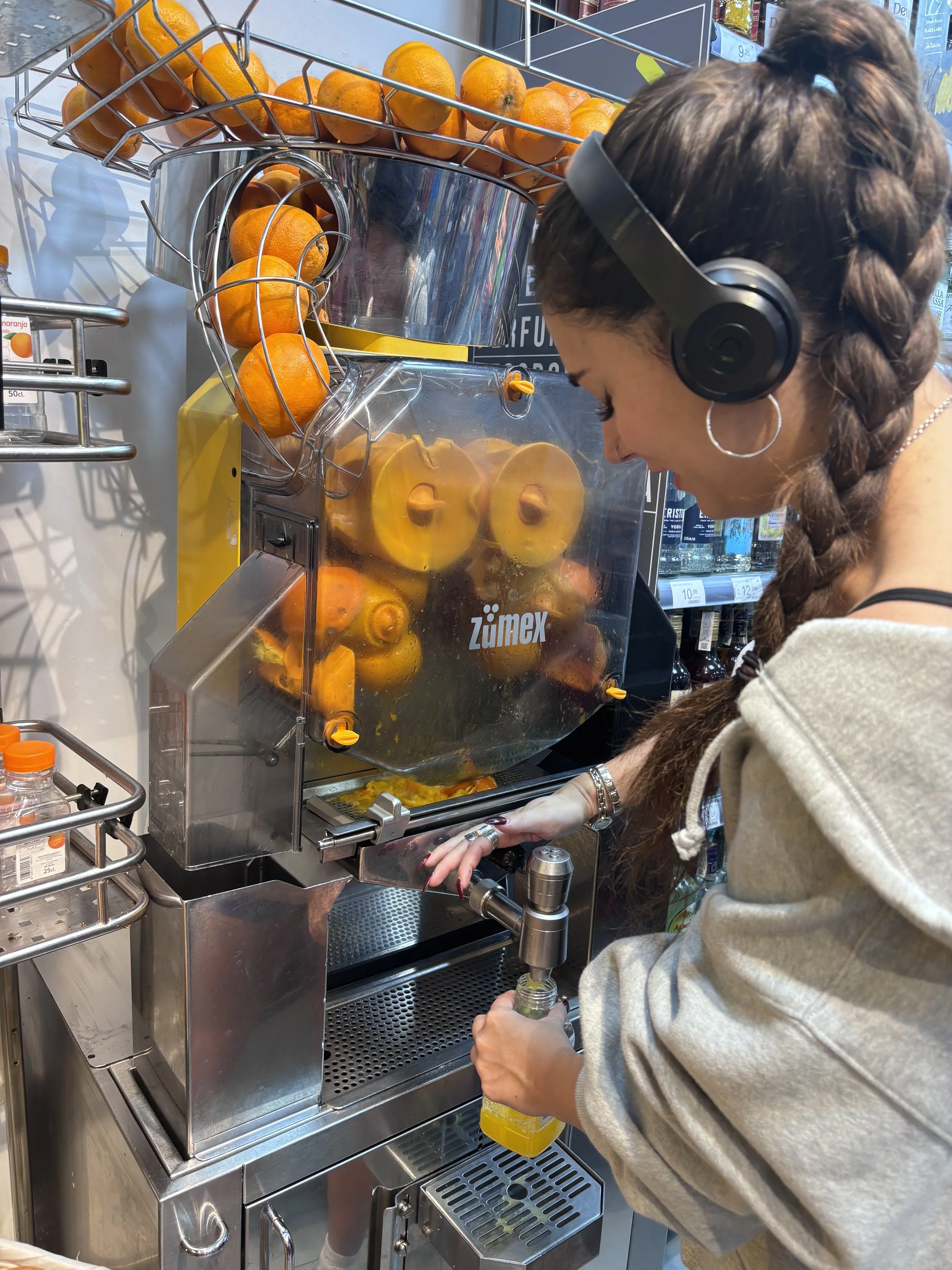 Freshly squeezed orange juice in Sevilla, Spain, supermarkets.