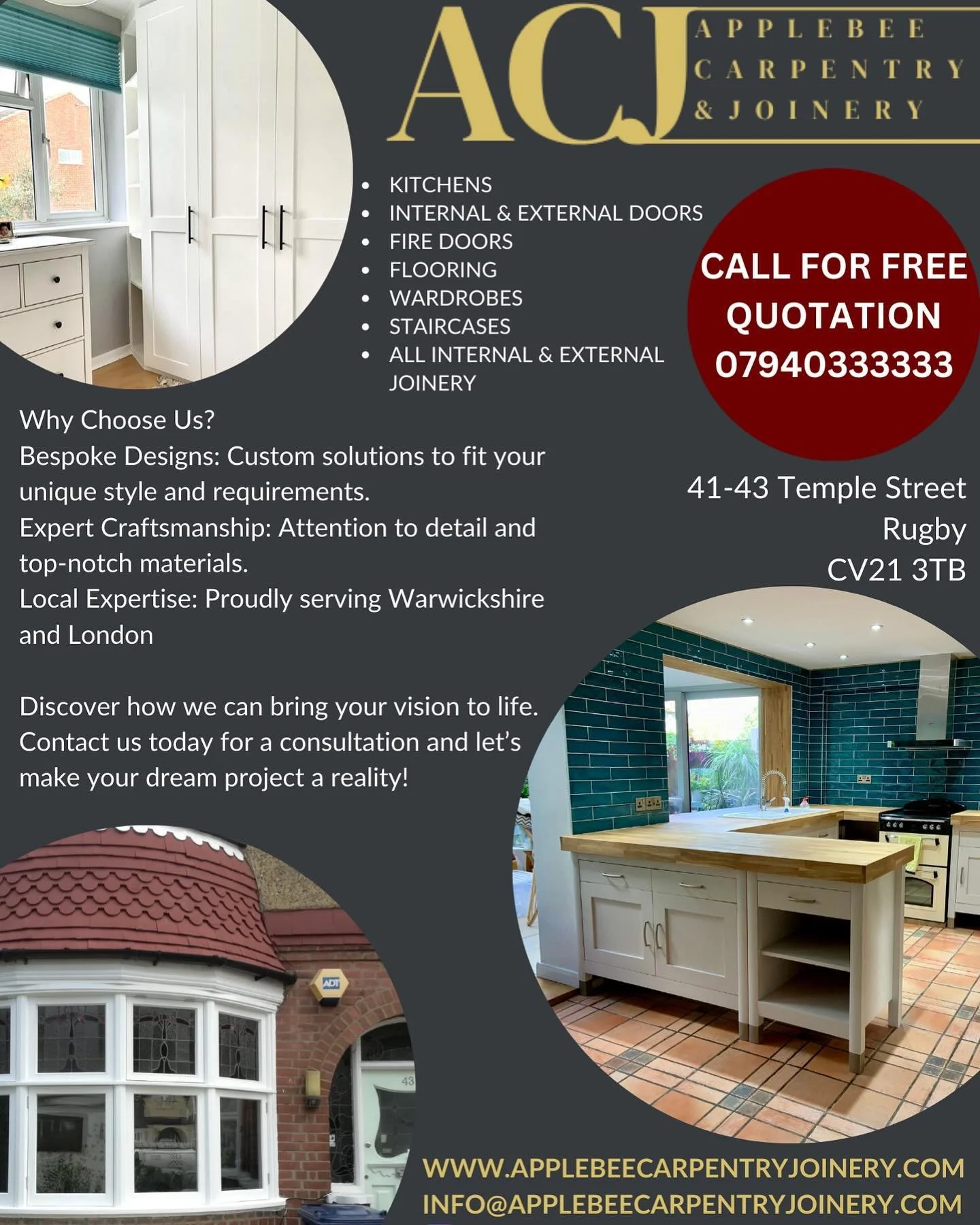 Transform Your Home with Applebee Carpentry &amp; Joinery!

Looking to upgrade your space? At Applebee Carpentry &amp; Joinery, we specialise in bespoke carpentry solutions tailored to your needs. From stunning kitchen extensions and custom wardrobes