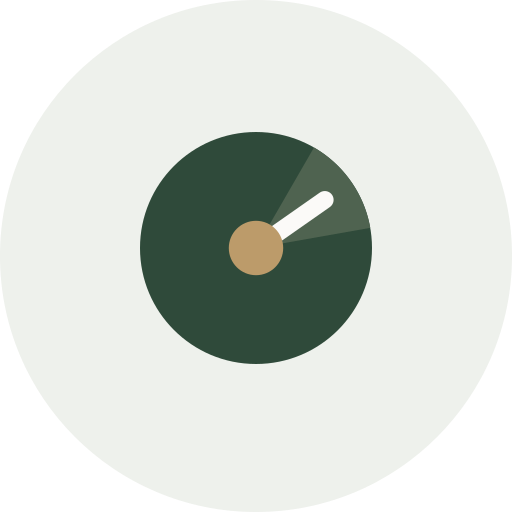 A circular gauge or speedometer with a needle pointing towards the higher end of the scale.