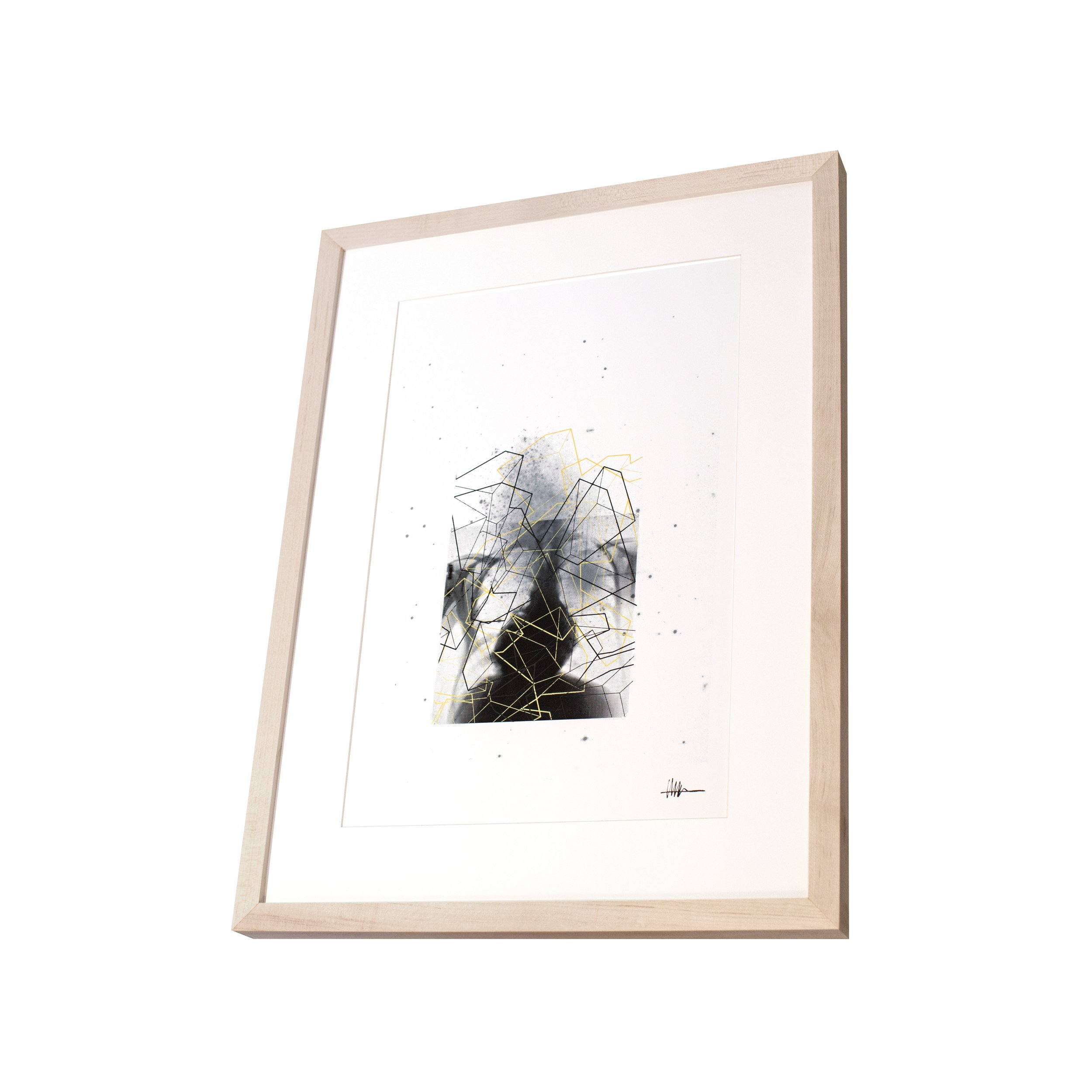 Perspective framed cosmic art maple frame halftoned heart X-ray IC 5152 cubes crystallized gallery chaotic astral anatomical lively