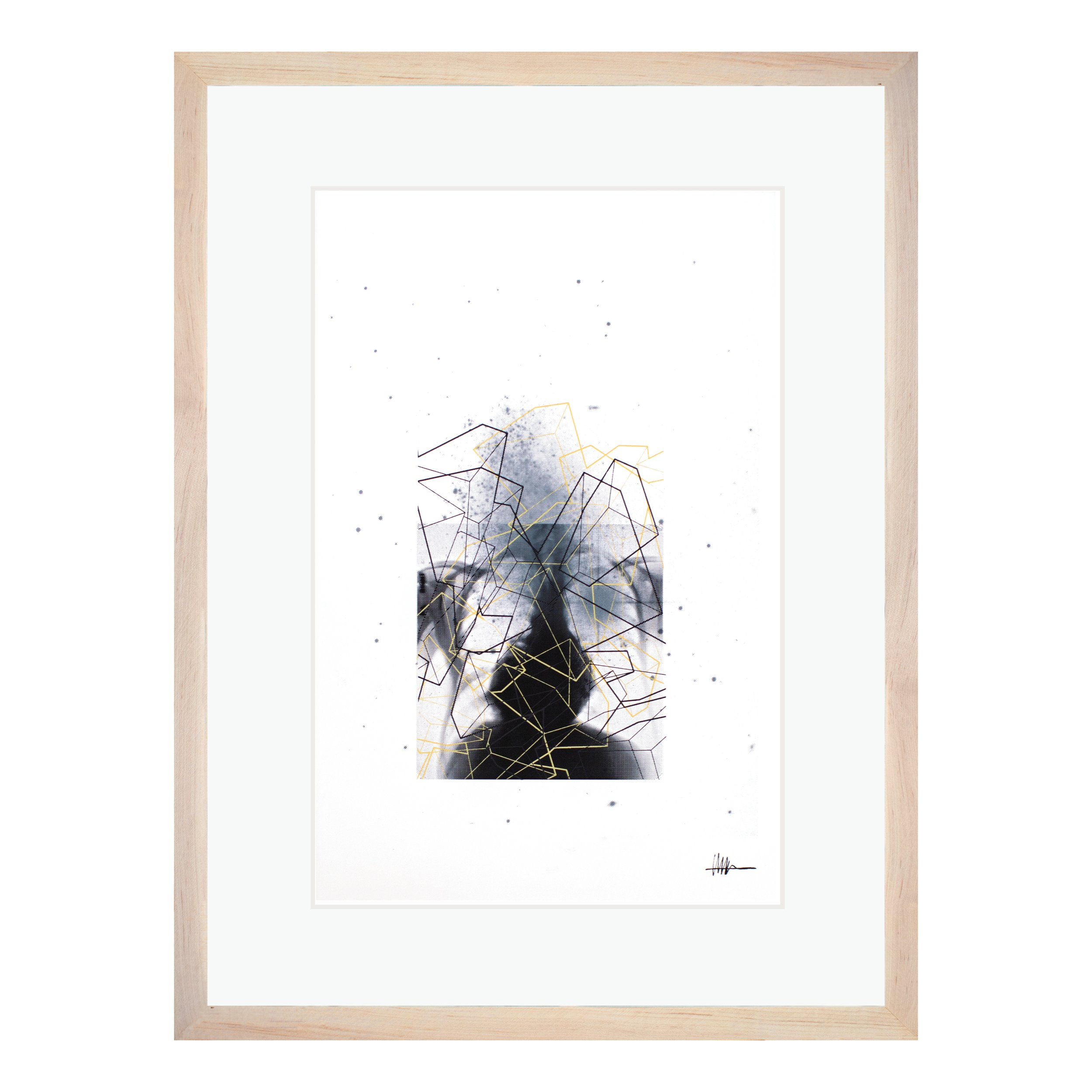 Framed cosmic art maple frame halftoned heart X-ray IC 5152 cubes crystallized gallery disordered astral anatomical fluid