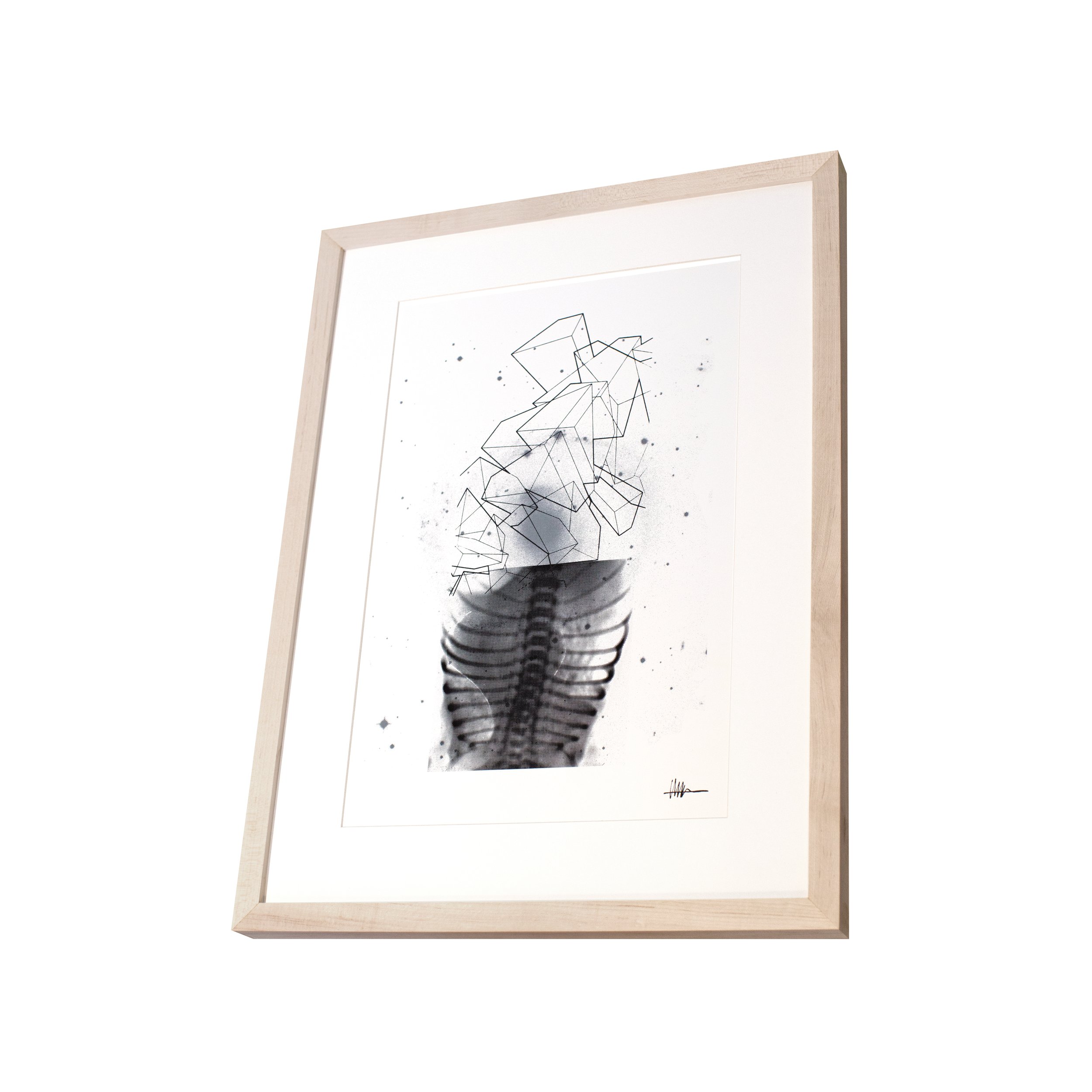 Perspective framed cosmic art maple frame halftoned heart X-ray NGC 2217 cubes crystallized gallery collapsed galactic anatomical tight