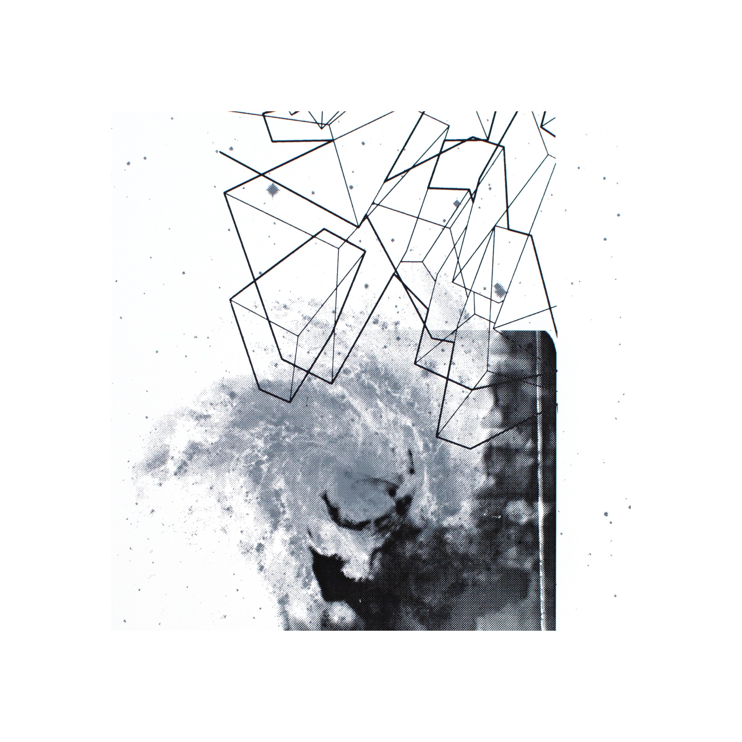 Close-up matted cosmic print halftoned X-ray M83 cubes crystallized gallery swirling skeletal vibrant