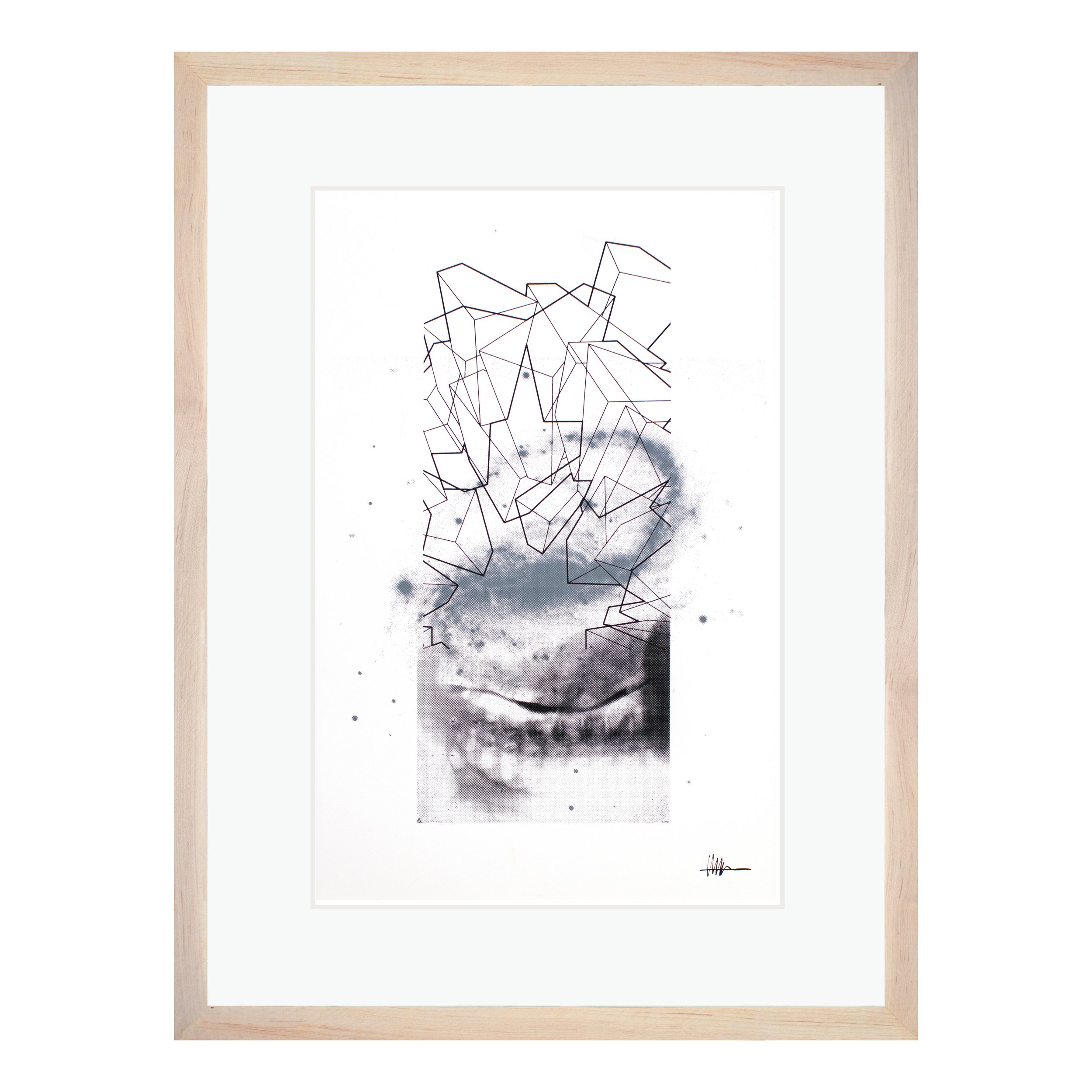 Framed cosmic art maple frame halftoned mitral X-ray NGC 7479 cubes crystallized gallery rhythmic barred anatomical flowing