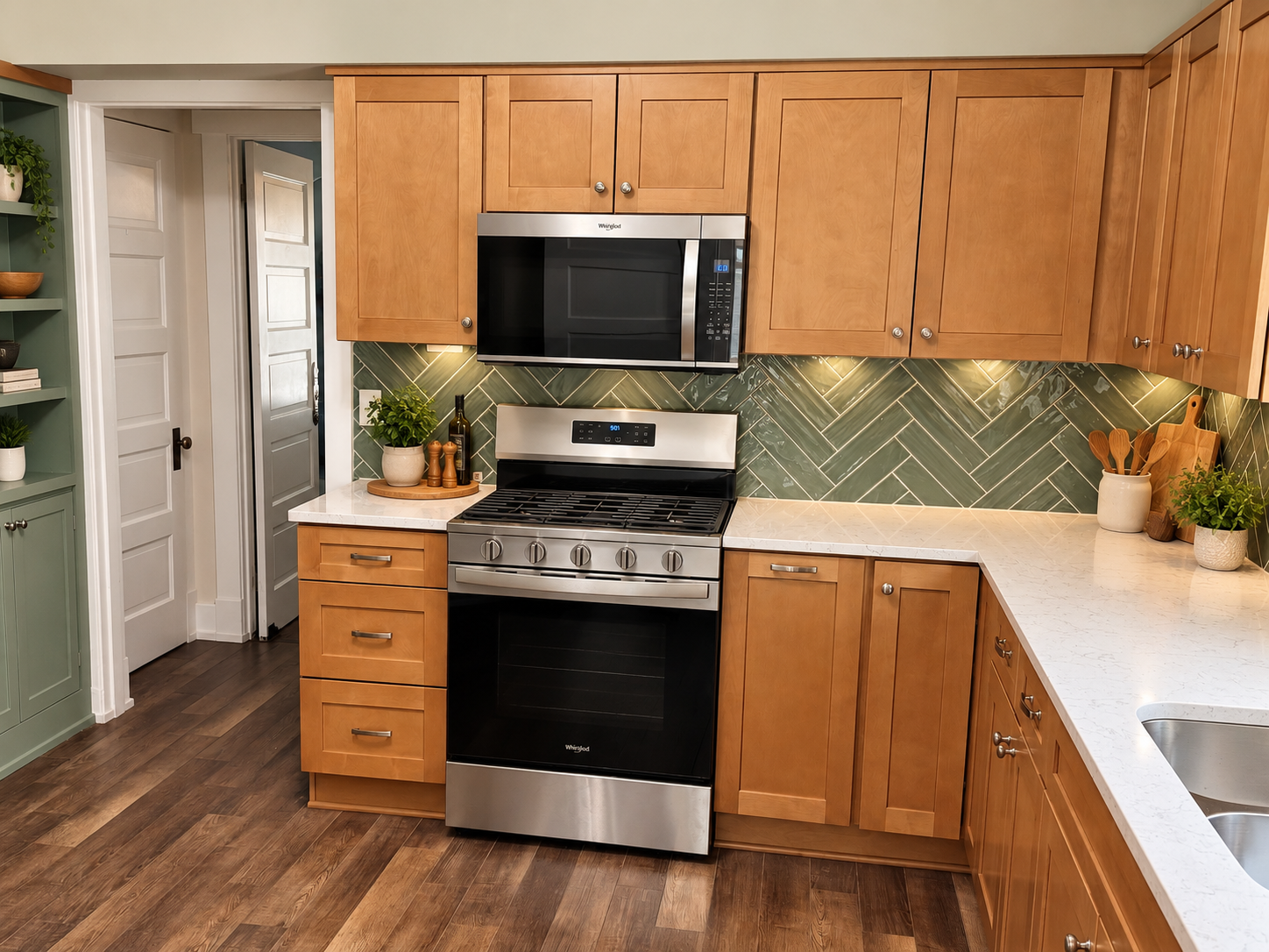 Warm Modern Kitchen with Green Tile Backsplash.png