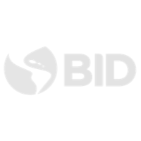 Logotipo del BID con forma abstracta y letras grises.