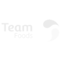 Logotipo de Team Foods con símbolo estilizado y texto en blanco sobre un fondo negro.