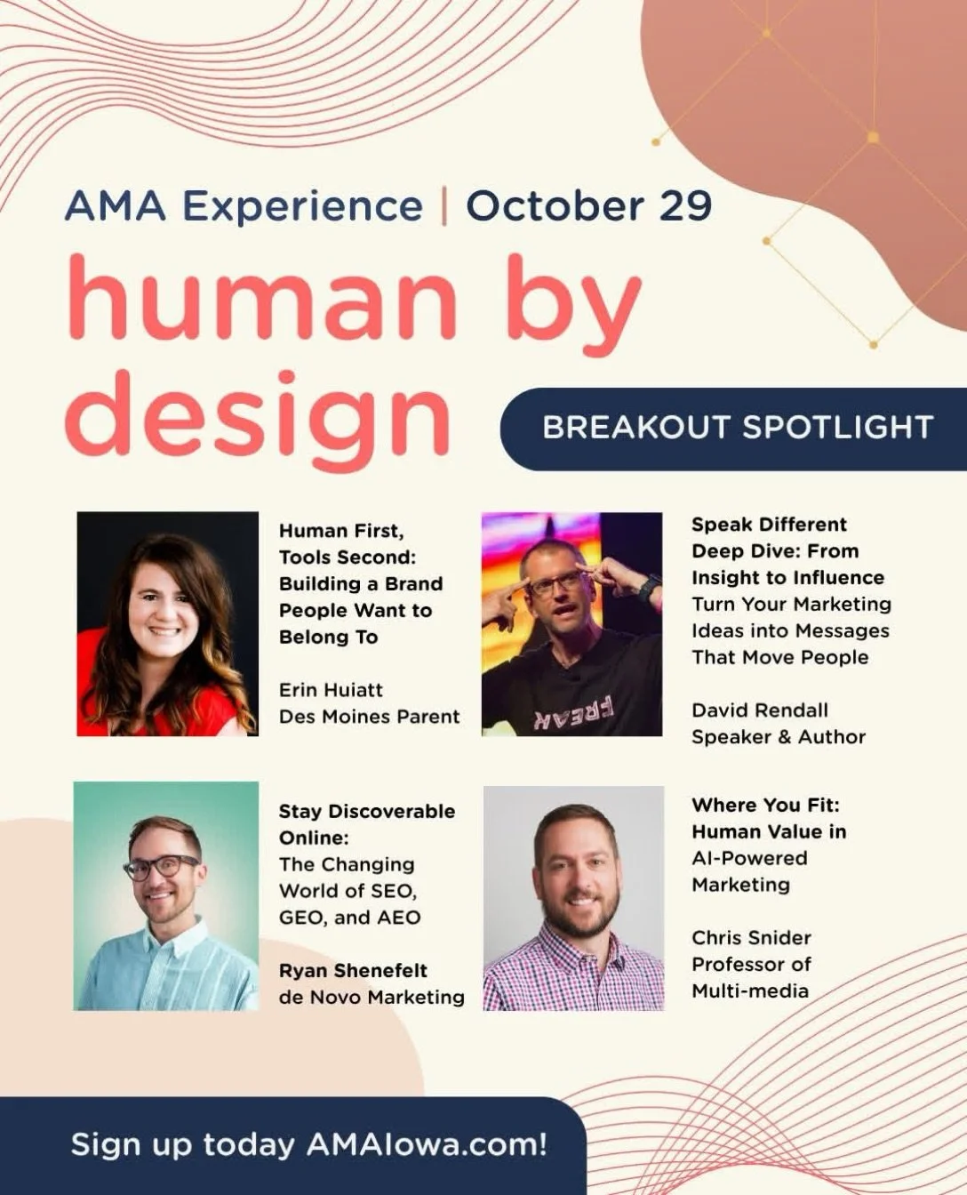 🎤 Excited to be presenting at the @amaiowa Experience Conference NEXT Thursday!

My session, Human First, Tools Second: Building a Brand People Want to Belong To, is all about something I&rsquo;m incredibly passionate about &hellip; COMMUNITY! ❤️

I