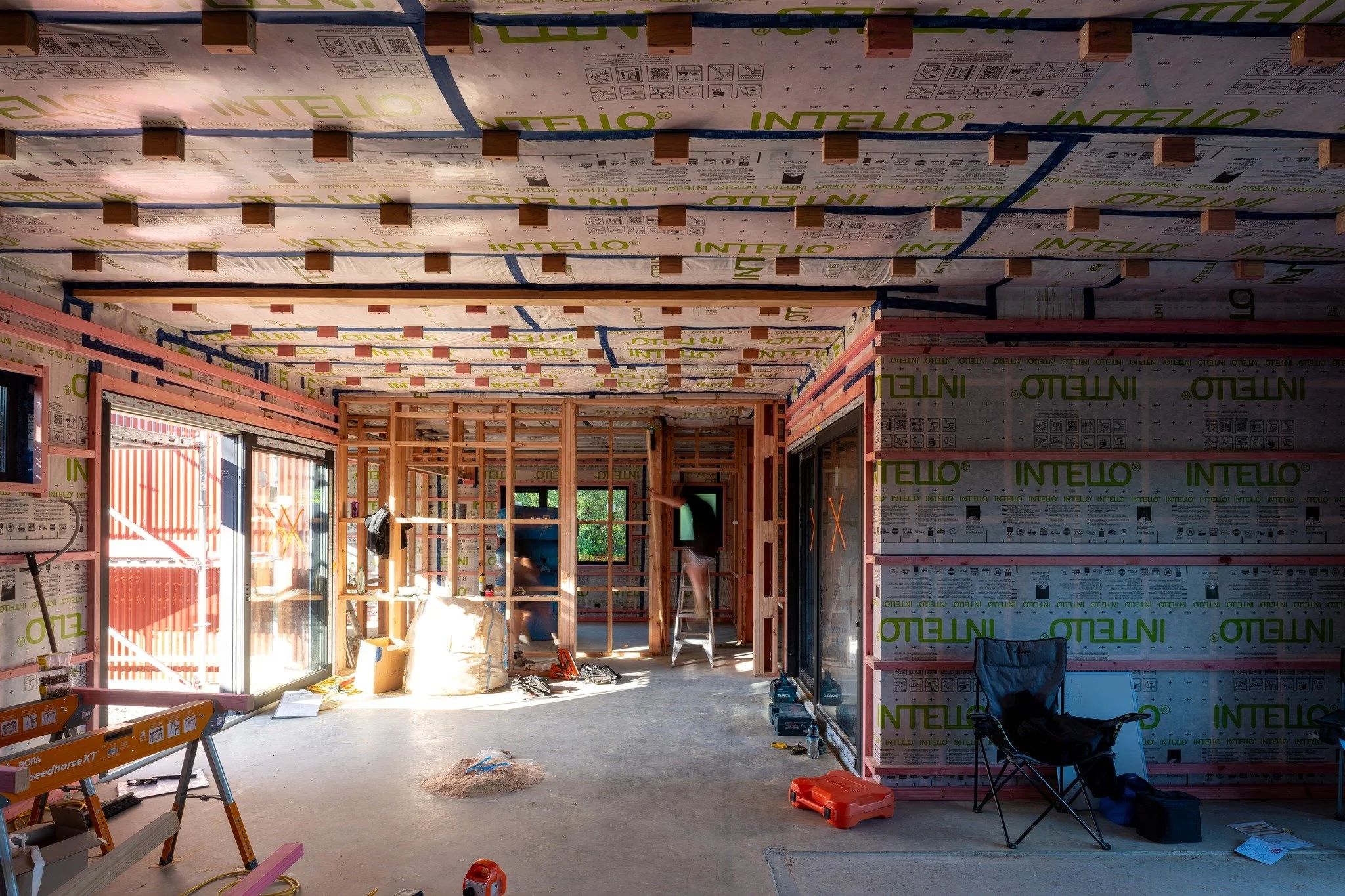 @proclimanz airtightness wrap in at our South Waiarapa Home, part of the high performance systems to keep this home healthy and comfortable all year round.
Stay tuned for an update on the exterior later this week!
A collaboration with @firstlightnz

