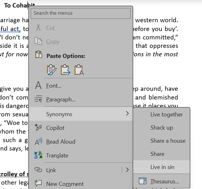 Cohabit = excuses