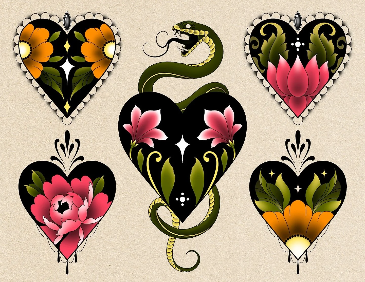 🚨 FLASH DROP from @selinatat2 💕
Swipe to see the black &amp; grey option + pricing! 
These repeatable designs are available to book now. Colors can be customized. No necks, hands, or feet. ✨DM her to claim your favorite and snag a spot!