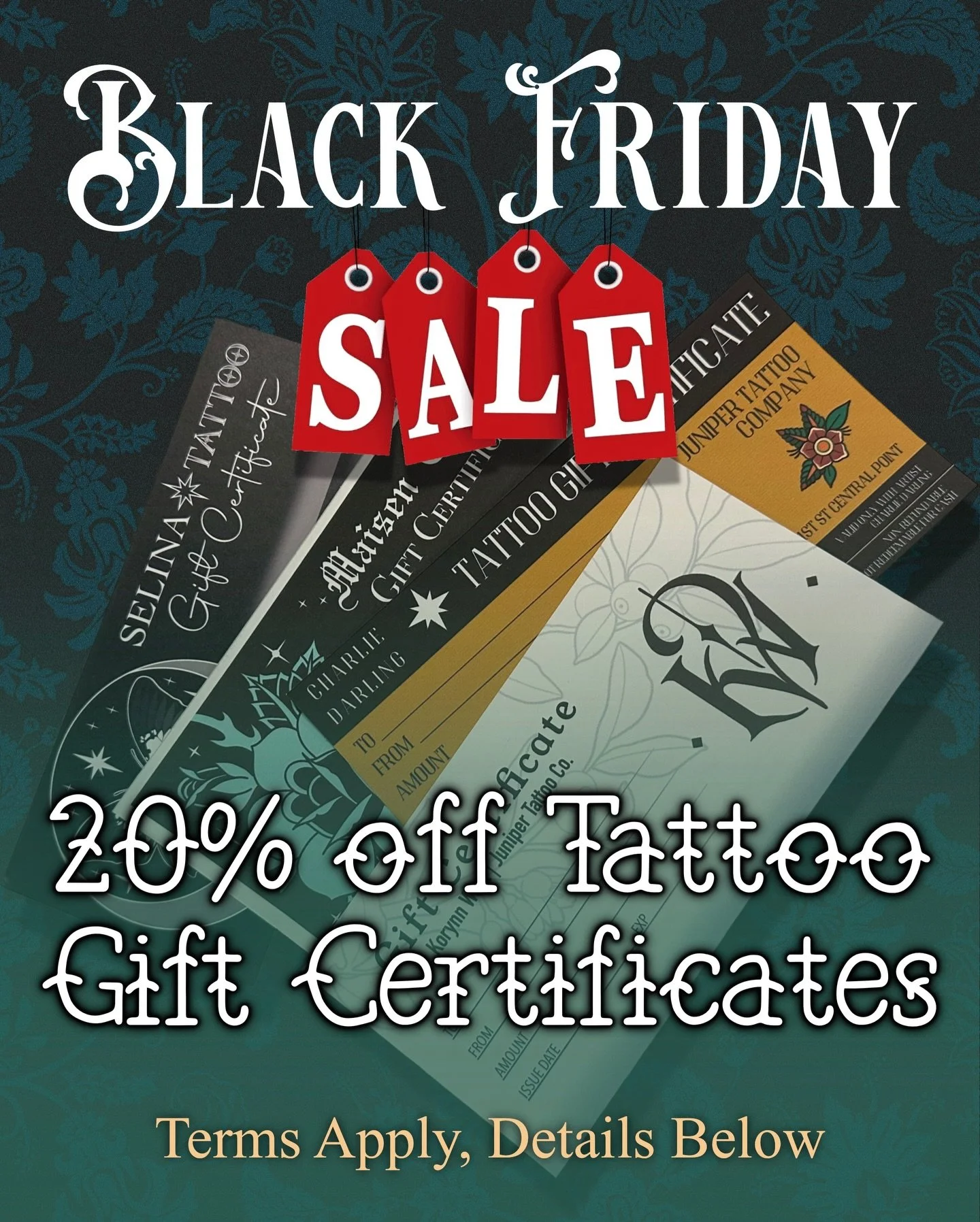 Looking for the perfect holiday gift? We&rsquo;ve got you covered. 🎁✨
This Black Friday (11/28), swing by the shop from 10:00am to 8:00pm and grab 20% off gift certificates. One day only and cash only.

* 20% off, minimum purchase of $100, maximum $