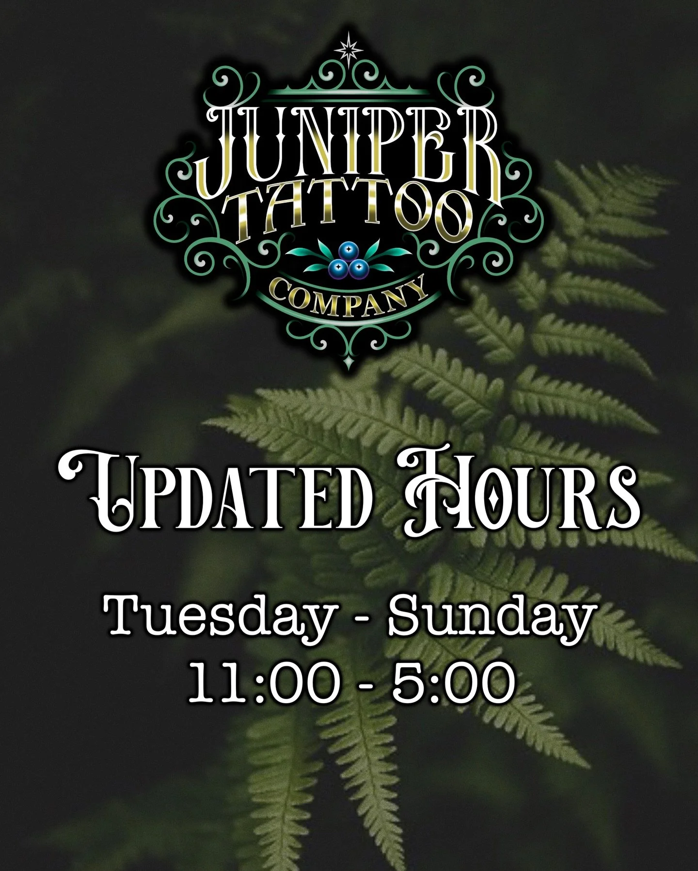 New Shop Hours:

Open Tuesday&ndash;Sunday | 11:00 AM &ndash; 5:00 PM
Closed Mondays

These hours reflect when the shop is reliably open for walk-ins, consultations, booking in person, and browsing flash or pre-drawn designs.

While the shop operates