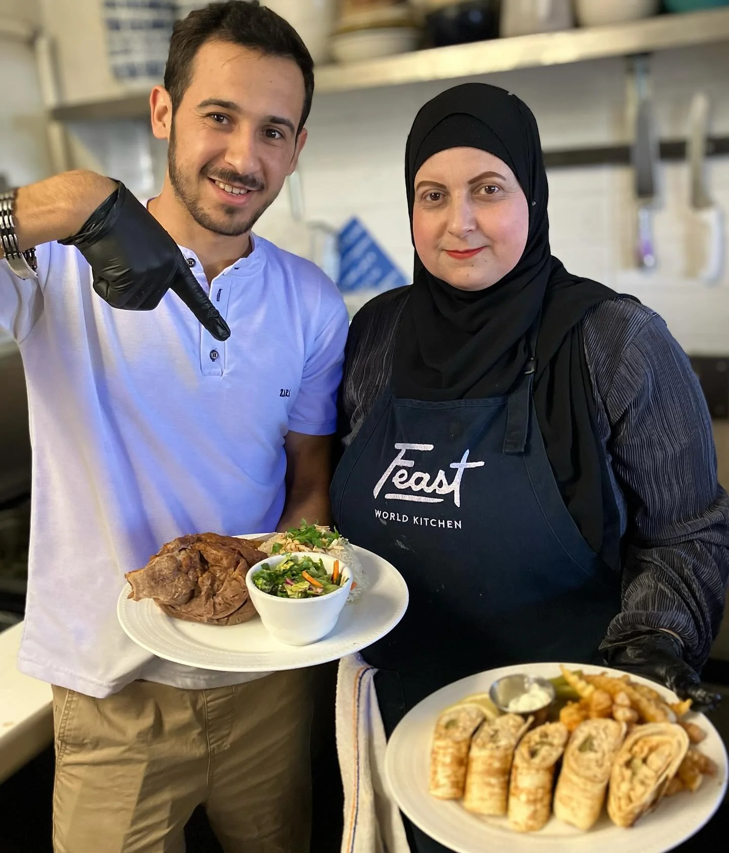 Daughter &amp; Son team Rana &amp; Abdulrahman are serving some delicious Syrian dishes today! Check out the Lamb Ouzi, Chicken Shawarma, and Eggplant Fatteh! Lunch until 2 and dinner is 4-8 tonight.