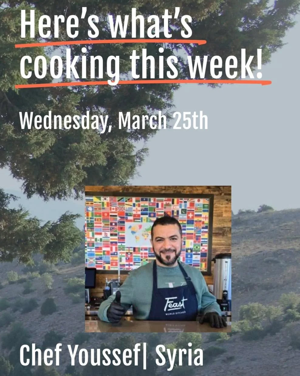 Another great lineup this week! Don&rsquo;t miss these awesome chefs who will be cooking Wednesday through Sunday lunch 11 to 2 and dinner 4 to 8 PM! Details: feastworldkitchen.org!