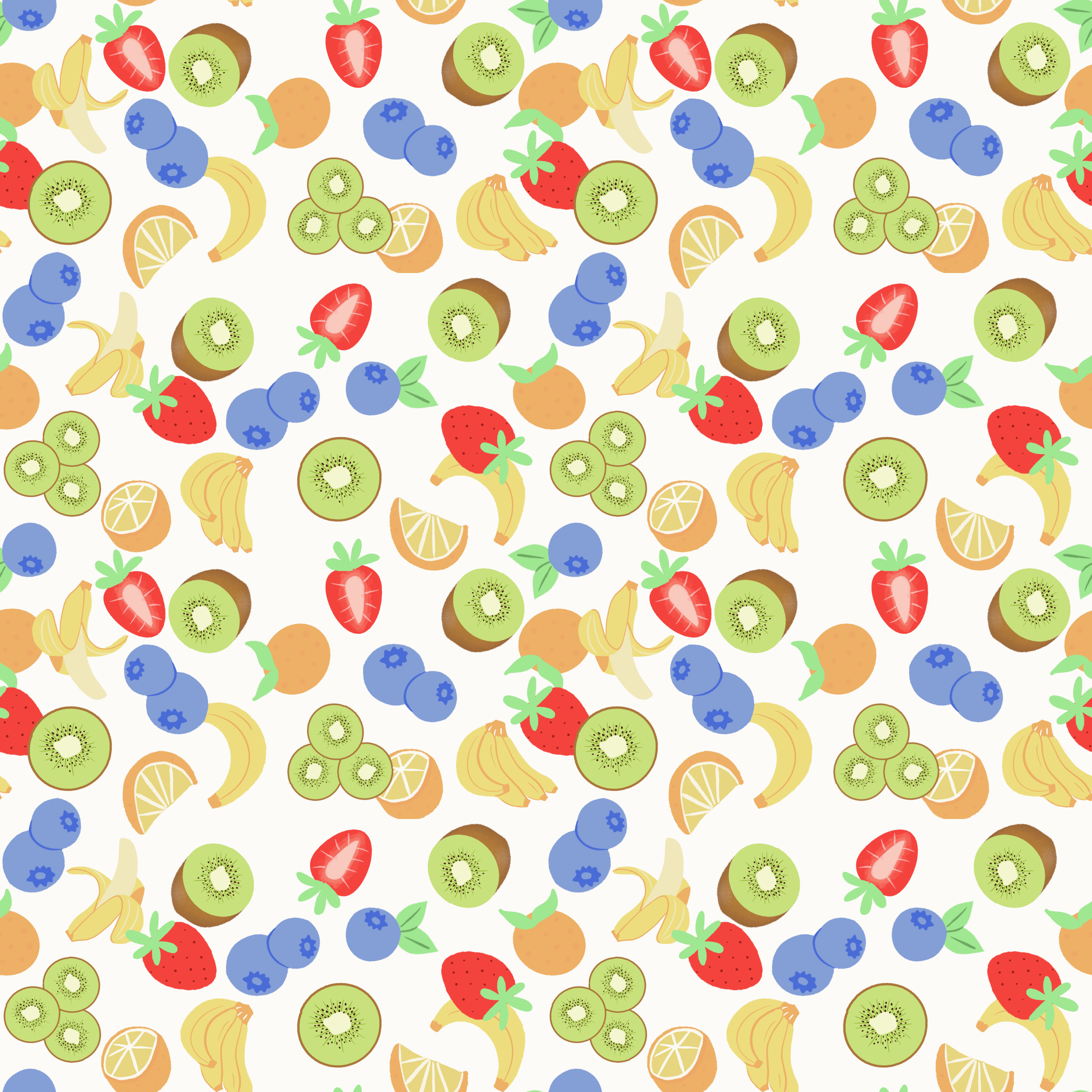 Fruits scattered on white