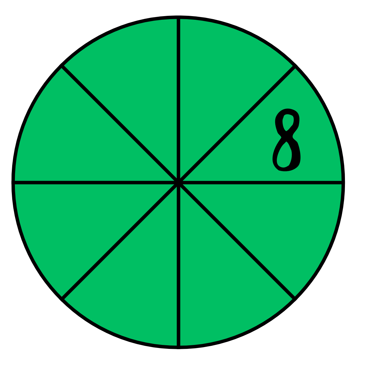 A green pie chart divided into eight equal sections with one segment labeled '8'.