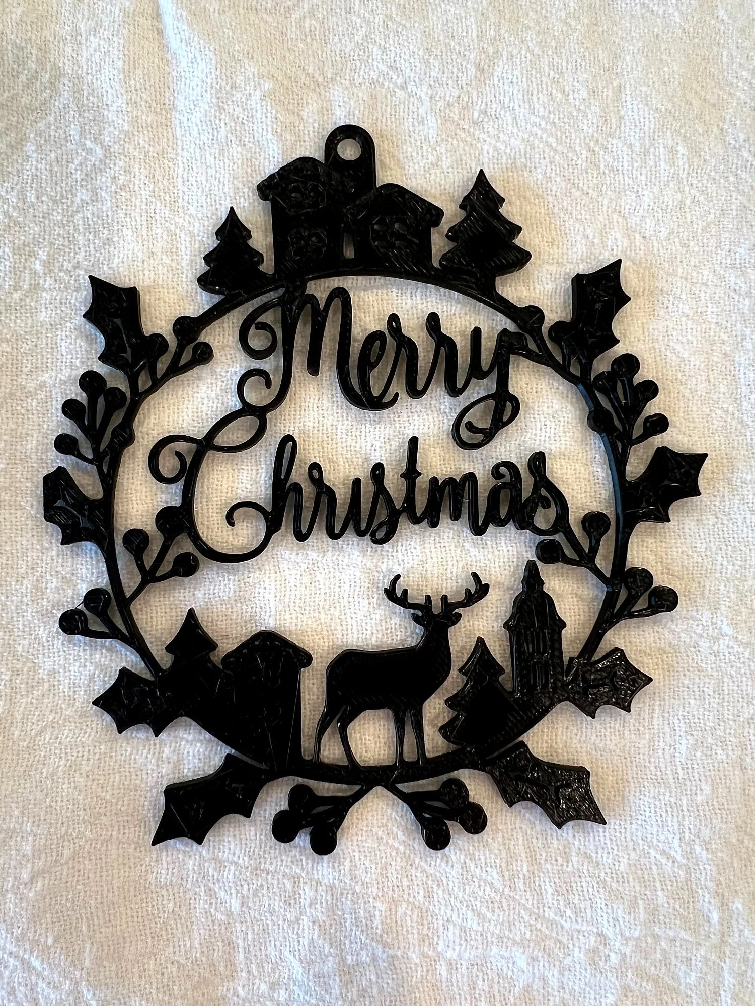 3D-printed Merry Christmas ornament