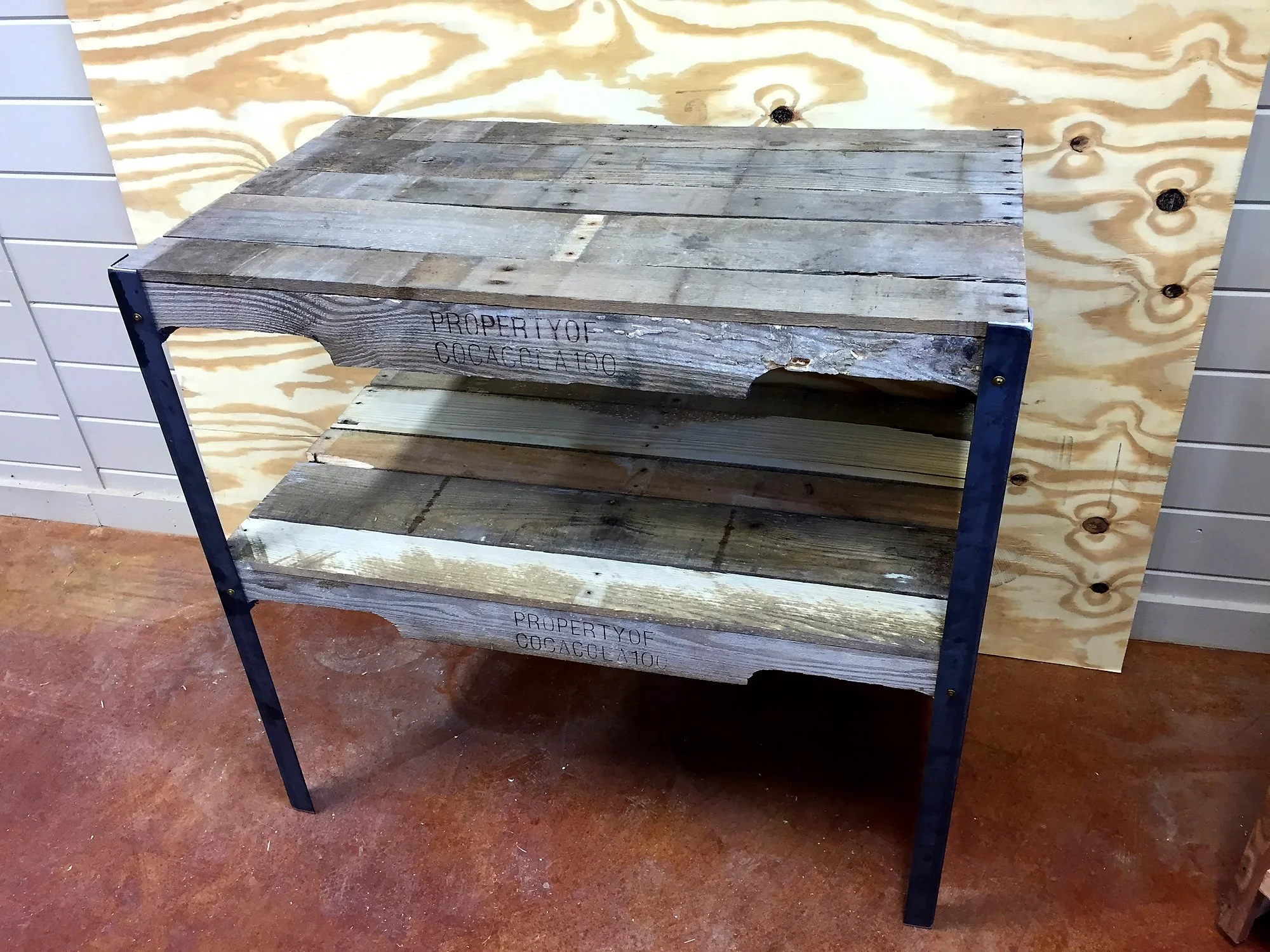 Reclaimed wood table on a steel frame