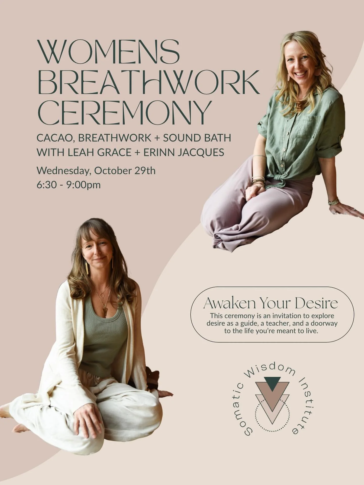 💗Awaken Your Desire: A Women&rsquo;s Breathwork Ceremony💗

Wednesday, October 29
6:30 - 9:00pm
Our Eastown Studio

✨This ceremony is an invitation to soften into the whispers of your heart. Together we&rsquo;ll explore desire as a guide, a teacher,