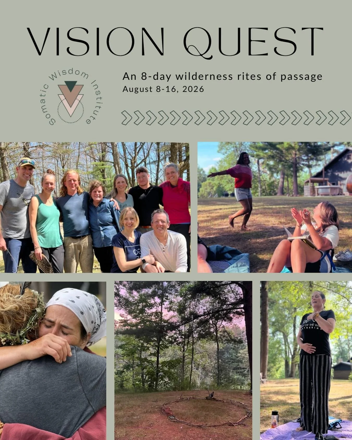 ✨vision quest✨

🌀A Vision Quest is an ancient ceremony for those standing at a threshold &mdash; ready to honor what has ended and welcome what is emerging.

🗓️August 8 - 16, 2026
📍Bitely, MI (Exact address will be provided upon registration)

⭕️F