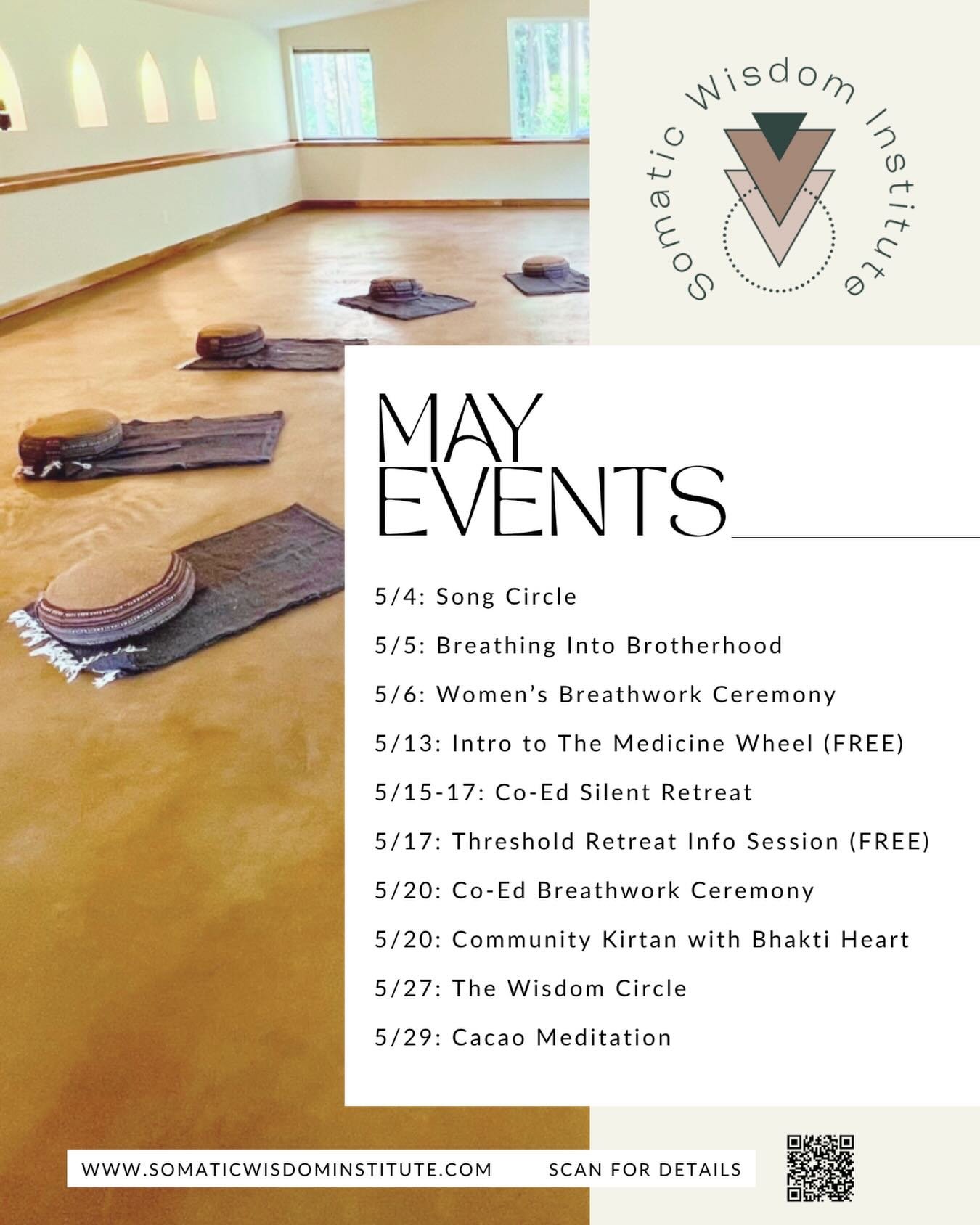 🌸May🌸

This month invites us into rhythm, connection and deeper listening.

Here&rsquo;s what&rsquo;s unfolding in our space:

🎶 5/4: Song Circle 🔥 5/5: Breathing Into Brotherhood 🌹 5/6: Women&rsquo;s Breathwork Ceremony 🧭 5/13: Intro to the Me