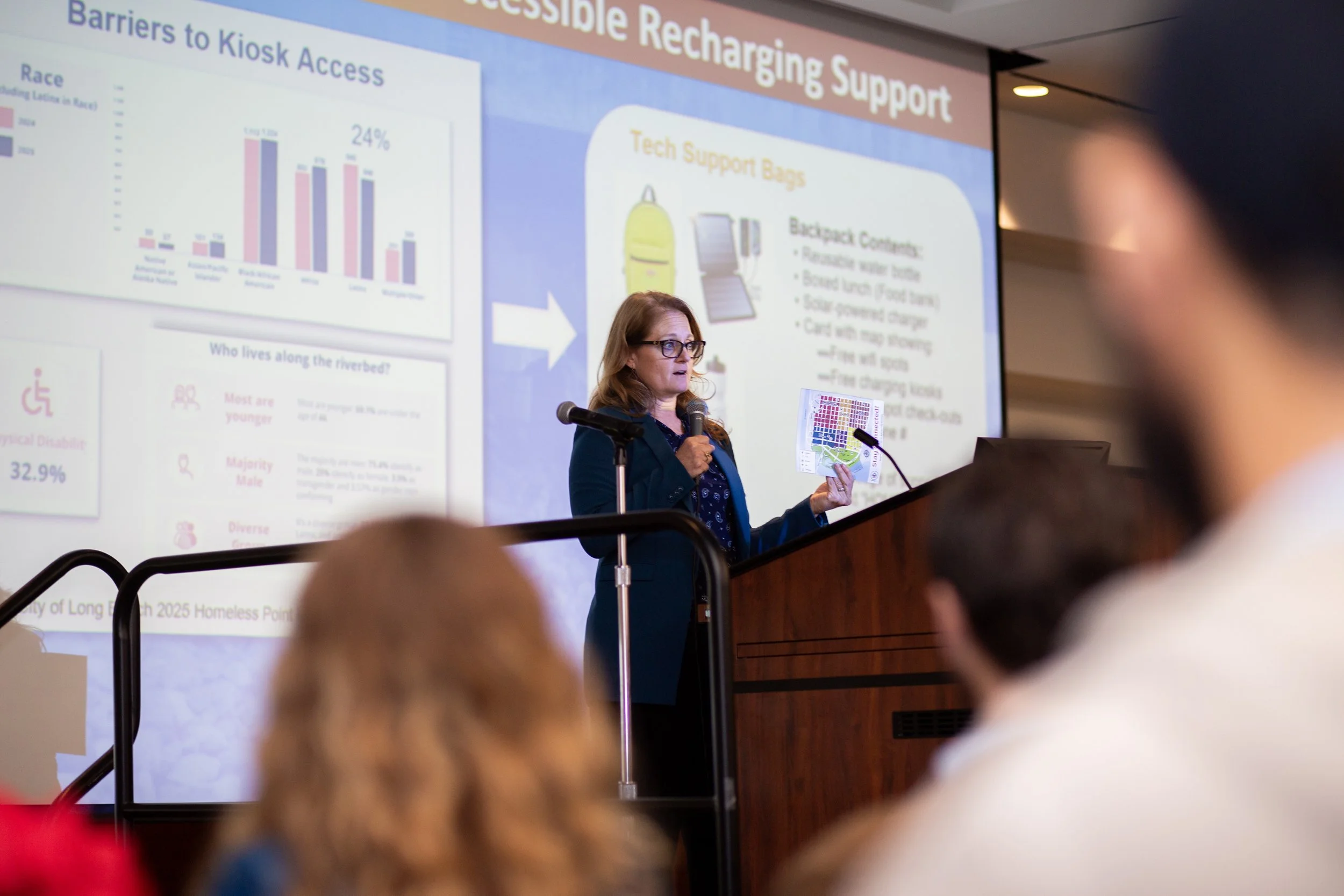 Embers & Oak Storyworks co-founder and expert communications strategist Carrie Carroll presents a storytelling and technology solution at the Long Beach Co-Lab Demo Day in 2025.