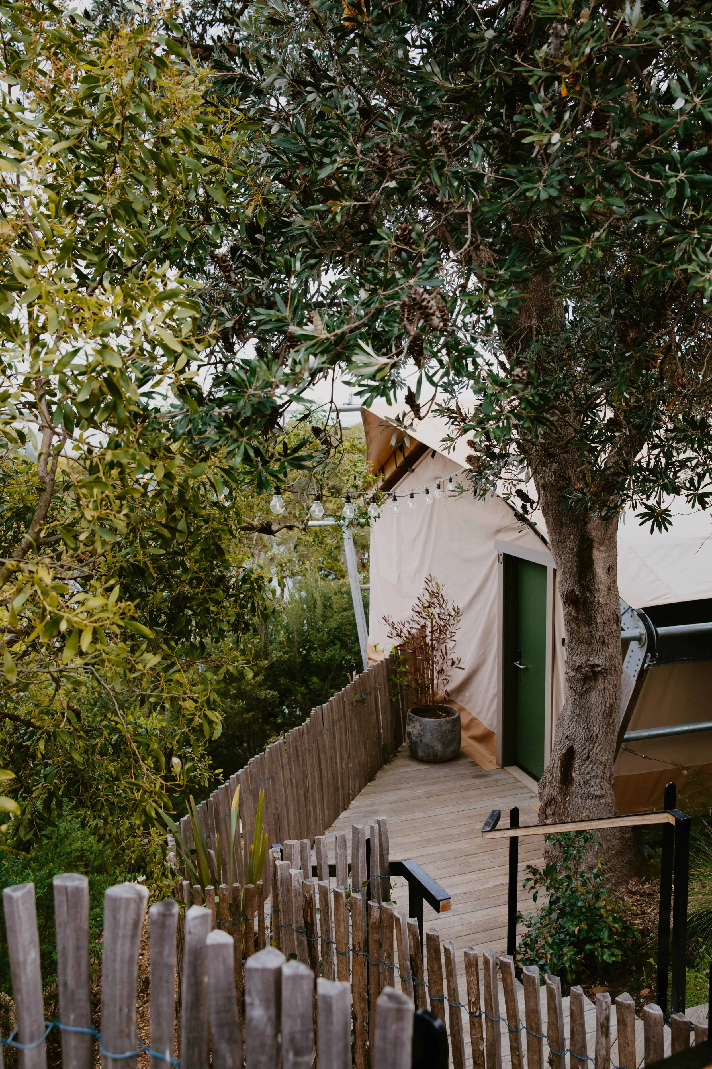 The outside of a Glamping tent