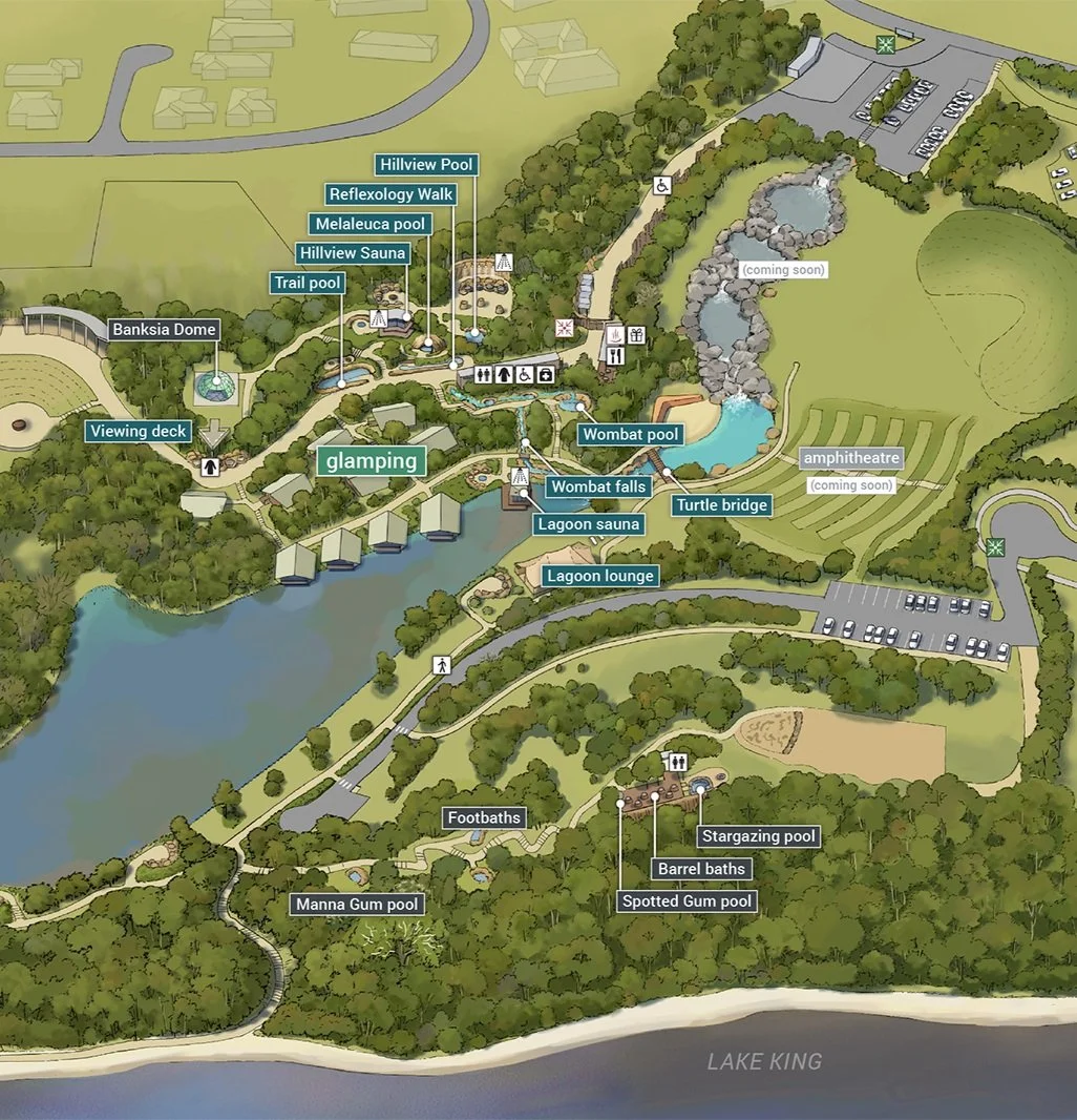Graphic map of Metung Hot Springs site