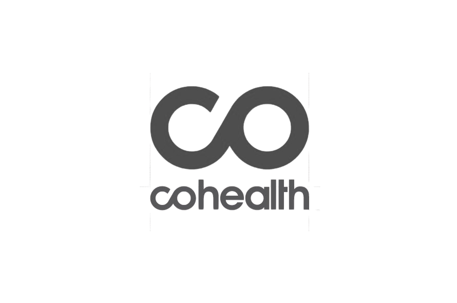 A logo with a stylized black infinity symbol above the word 'cohealth' in lowercase black letters.
