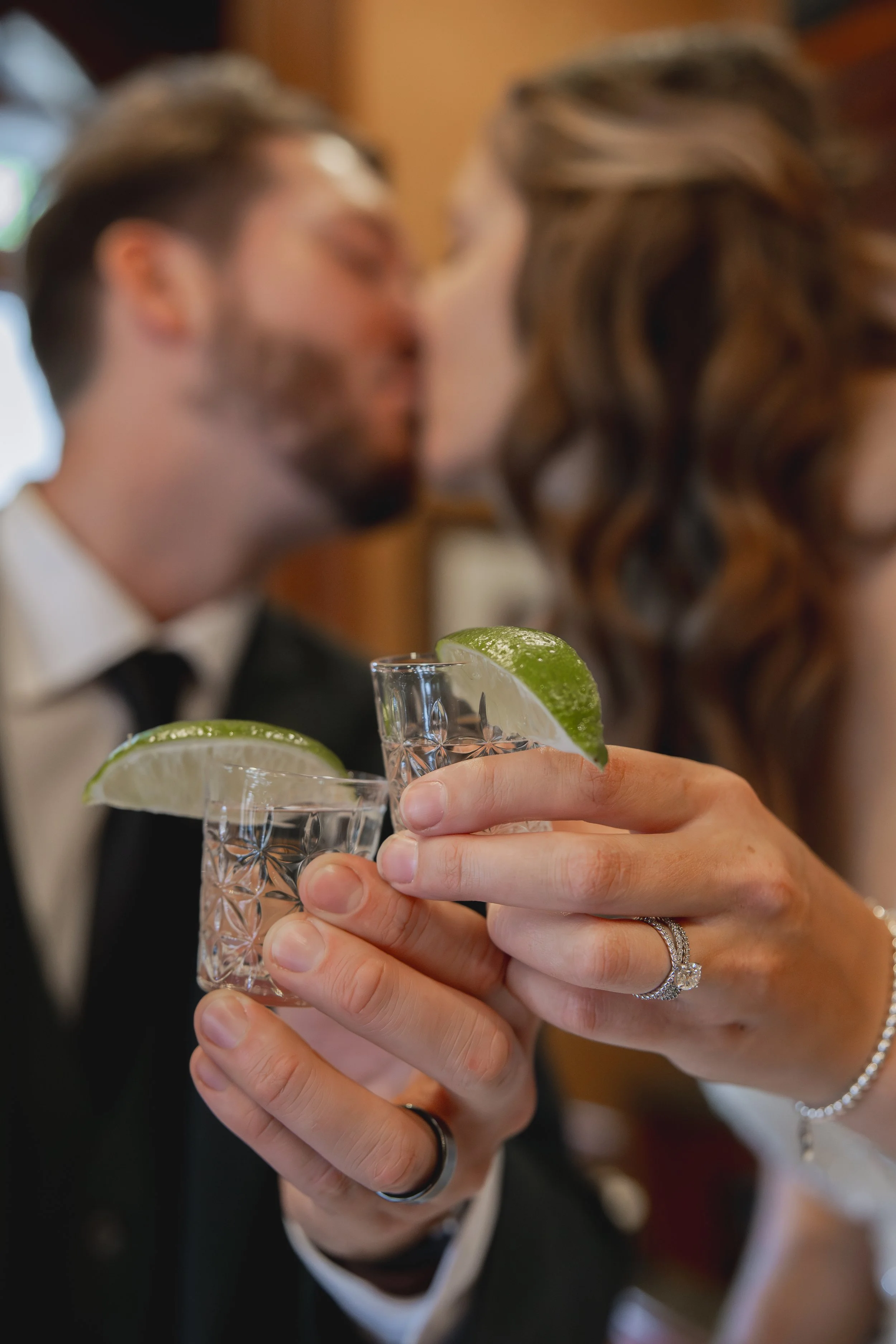 Bride and groom kissing
