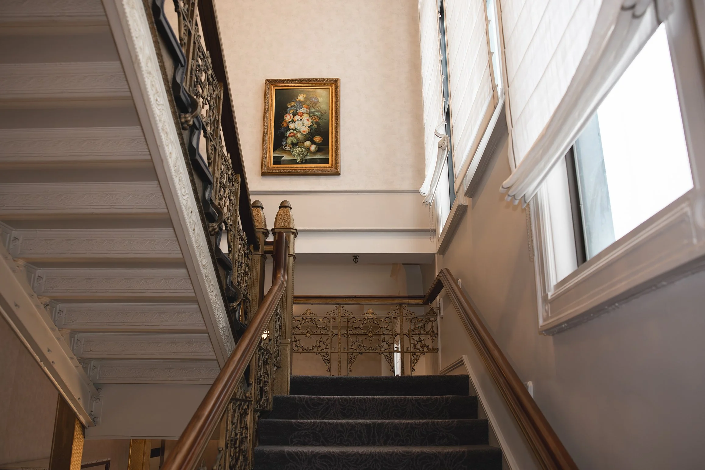 Iconic stairwell at The Pfister Hotel in Milwaukee