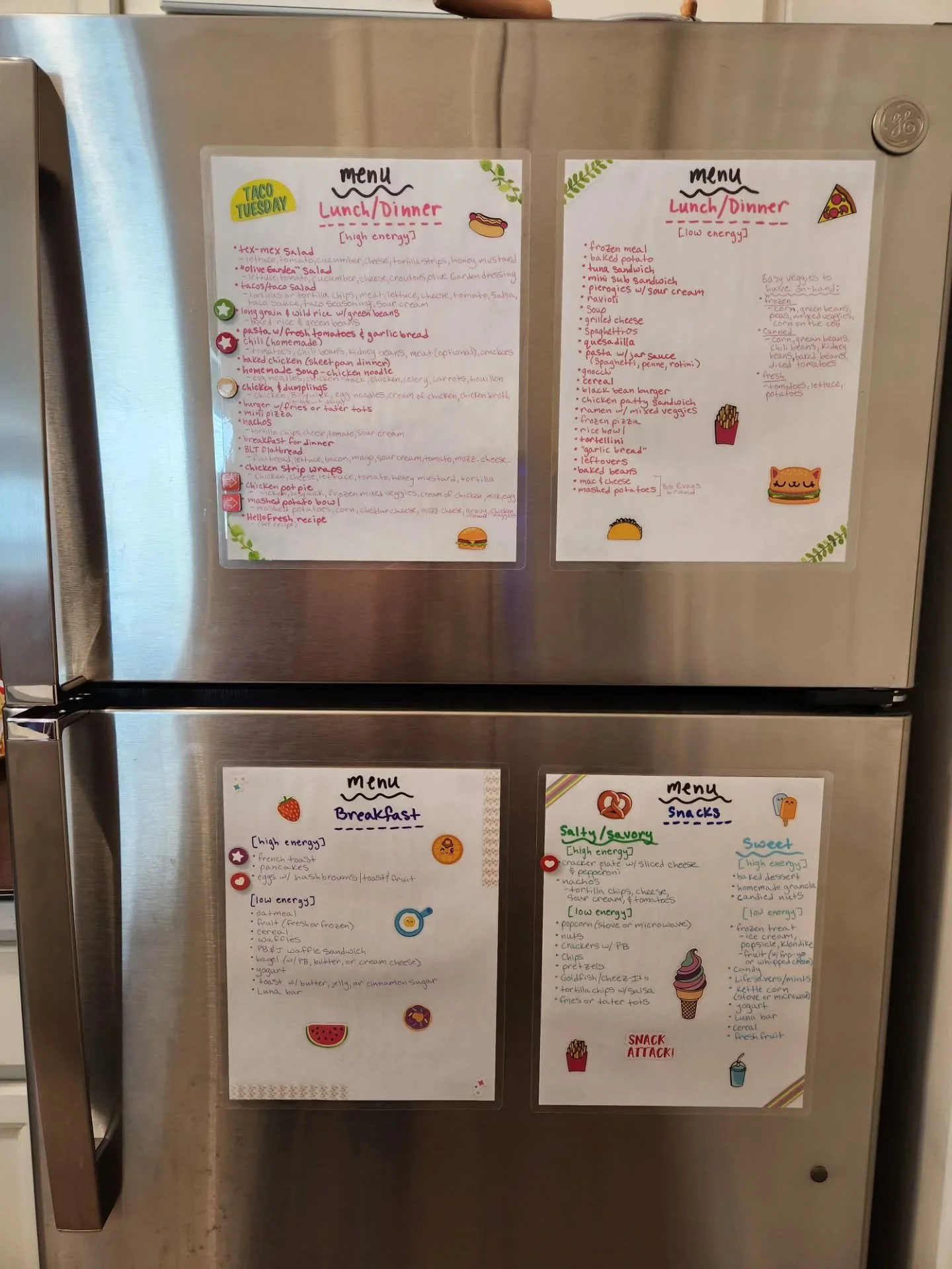 With ADHD, remembering to feed yourself multiple times throughout the day and then choosing foods that have at least some nutritional value can feel exhausting and tedious.

ADHD Idea: Make "menus" for yourself 

1. Brainstorm every food/me