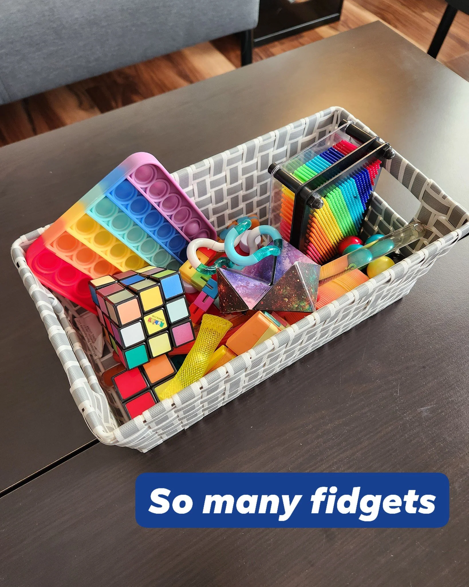 My kid therapy office essentials: 
1. Basket of fidgets (cater to a variety of fidget preferences)
2. Cozy vibes with soft lighting and a silent clock
3. Weighted dragon (his name is Bernard)
4. Time Timer (gives a clear visual for how much time we h