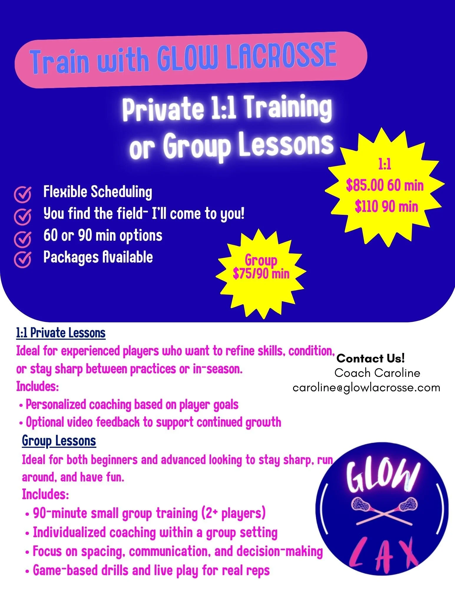 Grab some time with Coach Caroline to work on your game! 