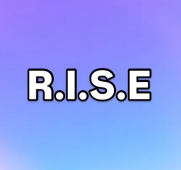Text reading R.I.S.E against a blue and purple gradient background.