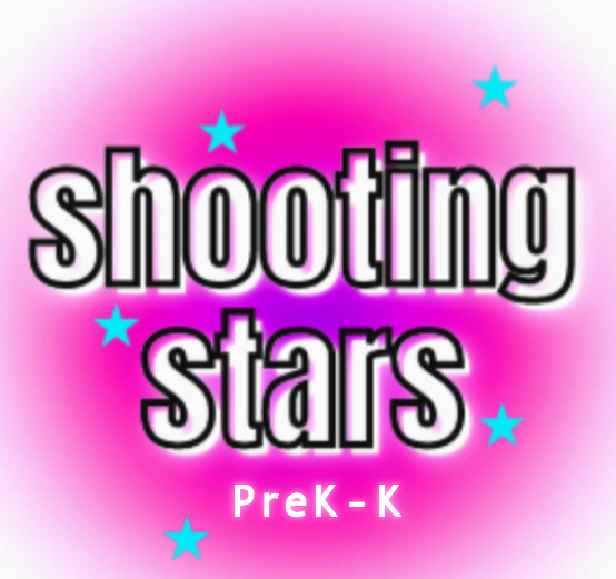 Colorful graphic with the words 'shooting stars' in bold, a lacrosse program for girls PreK-Kindergarten