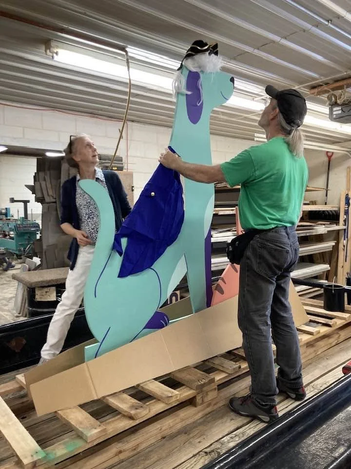 David Walker and CPR member Christine work on the assembly for the 4th of July parade float!