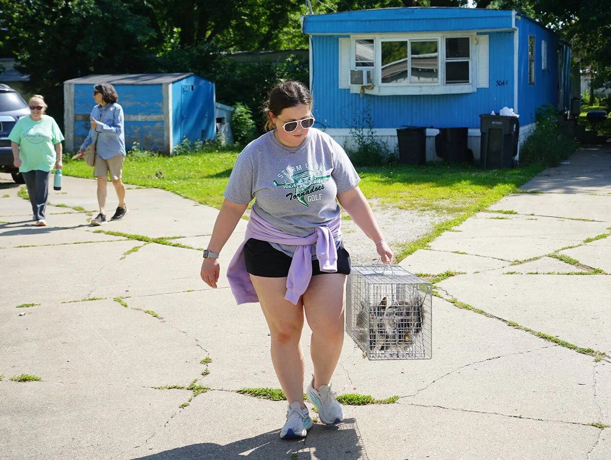 CPR member Hailey Reimers traps a community cat for our trap, neuter, and return program (TNR)!